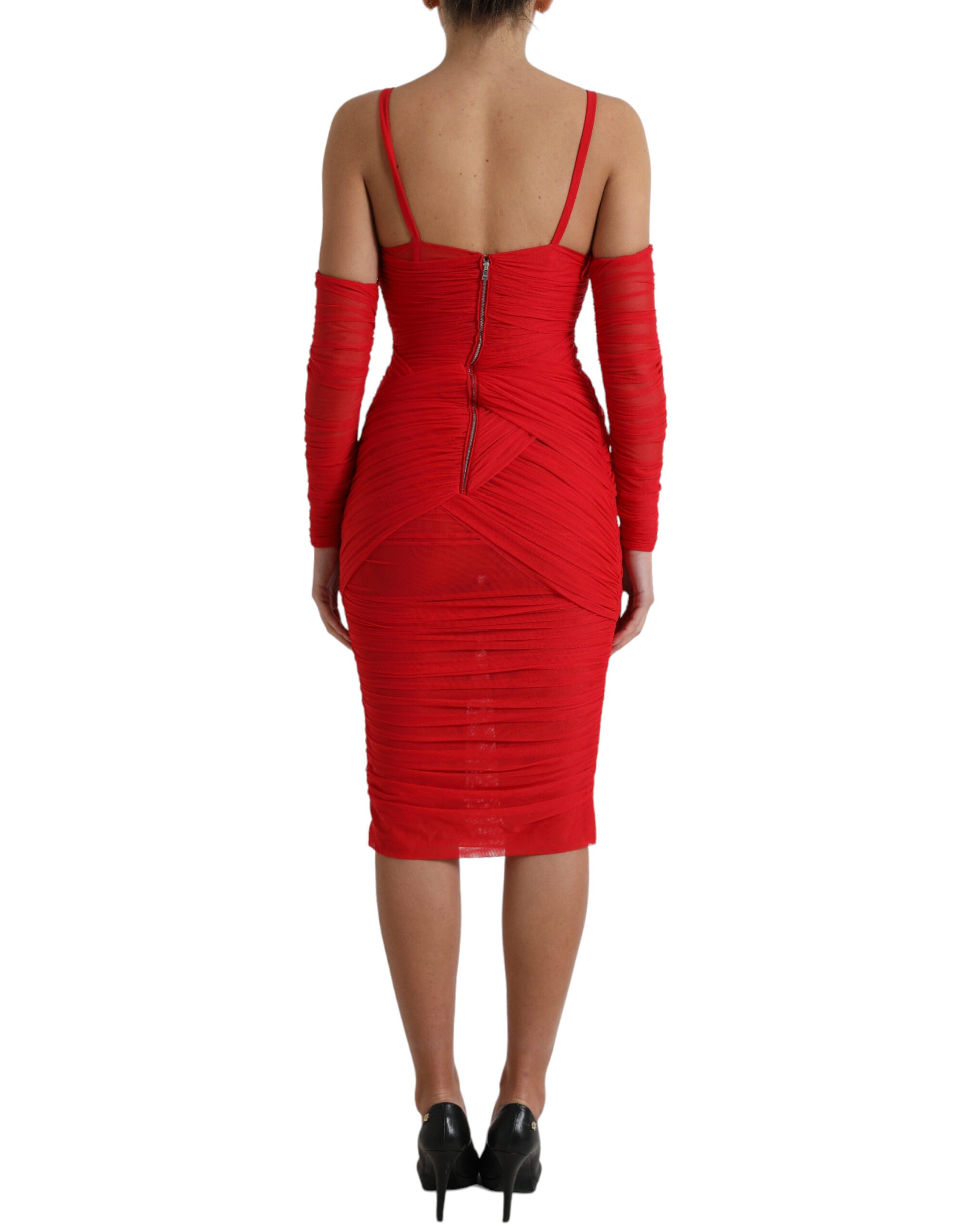 Robe Midi Dolce & Gabbana Rouge en Nylon Stretch avec Découpes