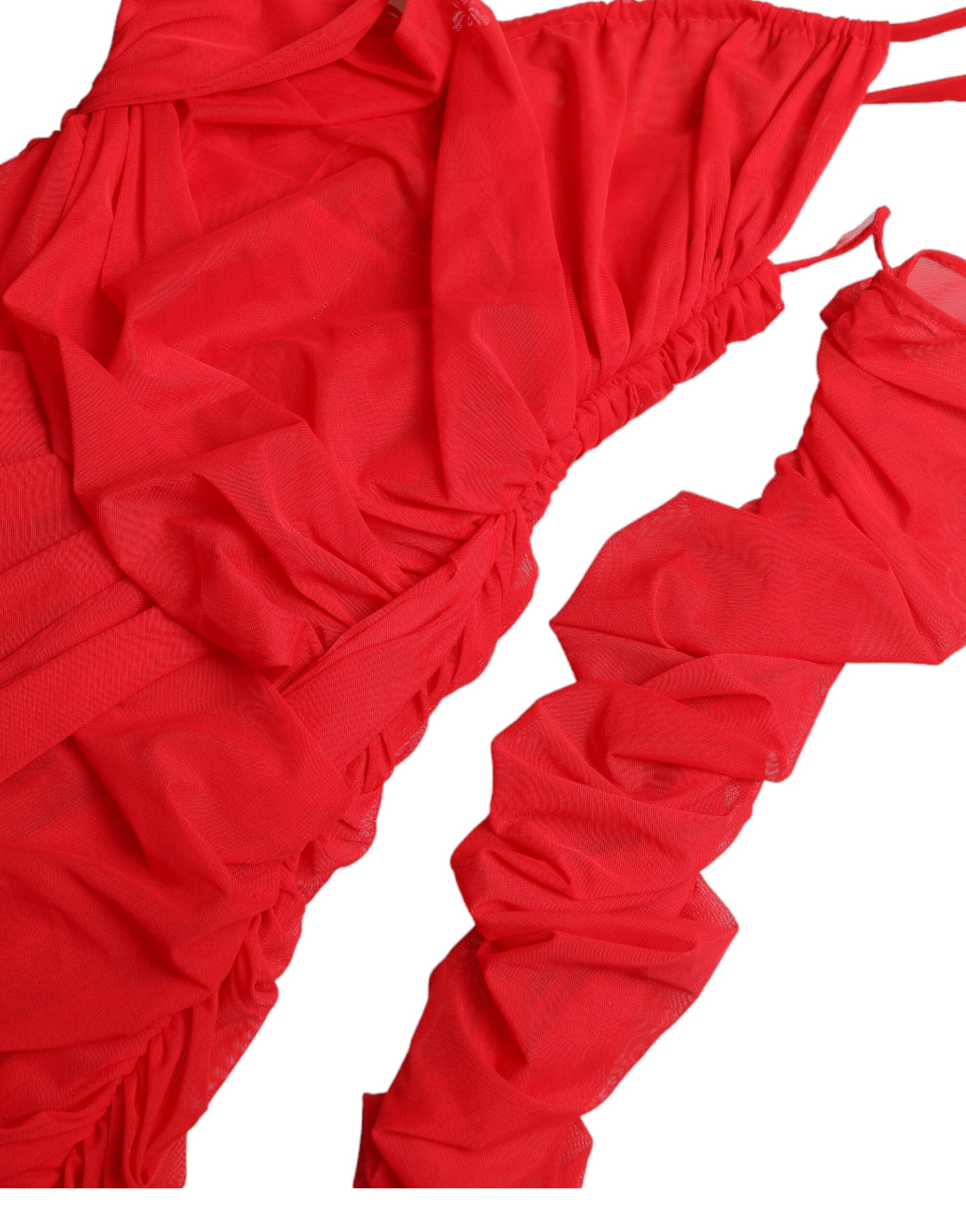 Robe Midi Dolce & Gabbana Rouge en Nylon Stretch avec Découpes