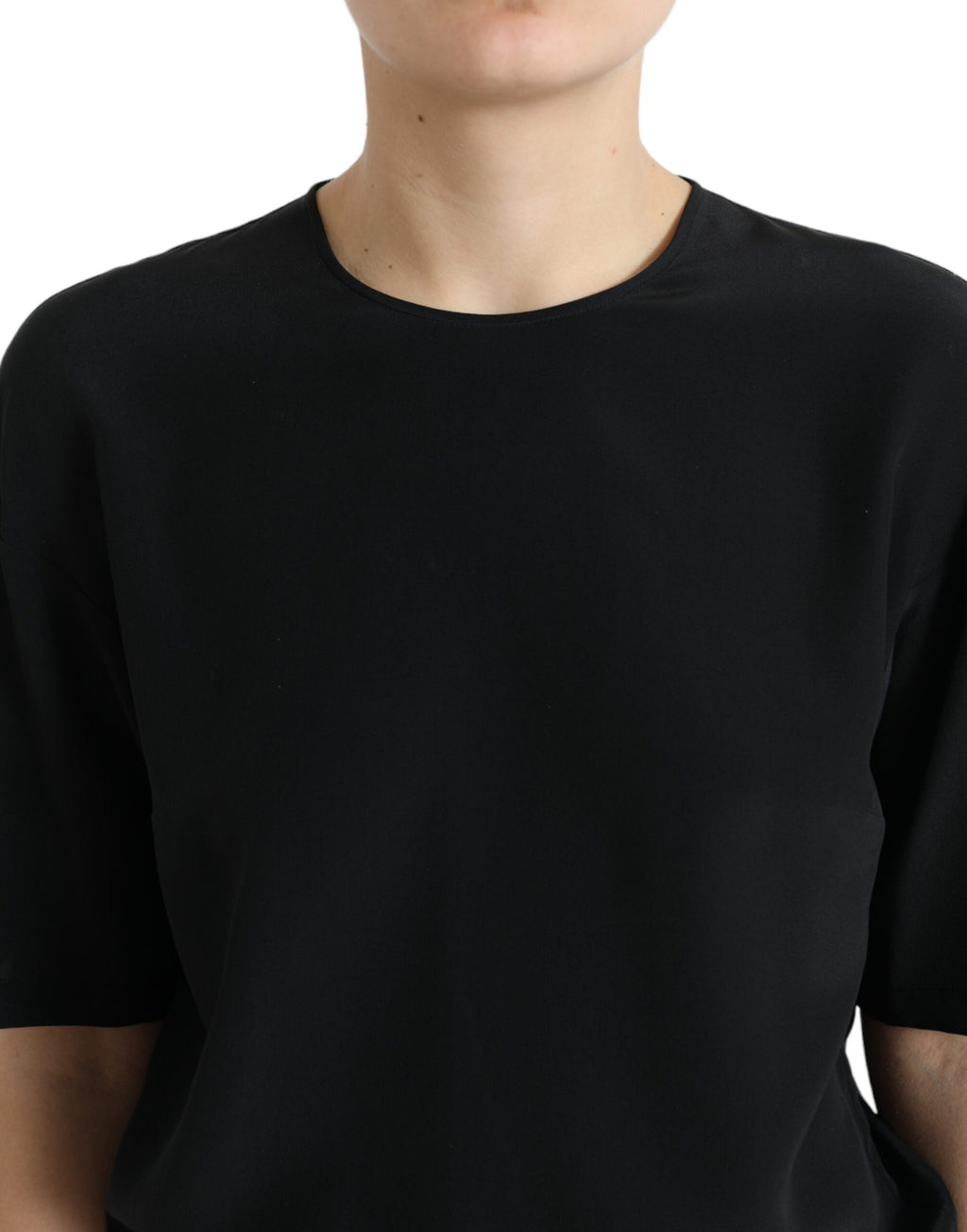 Haut chemisier à manches courtes et col rond en soie noire Dolce & Gabbana