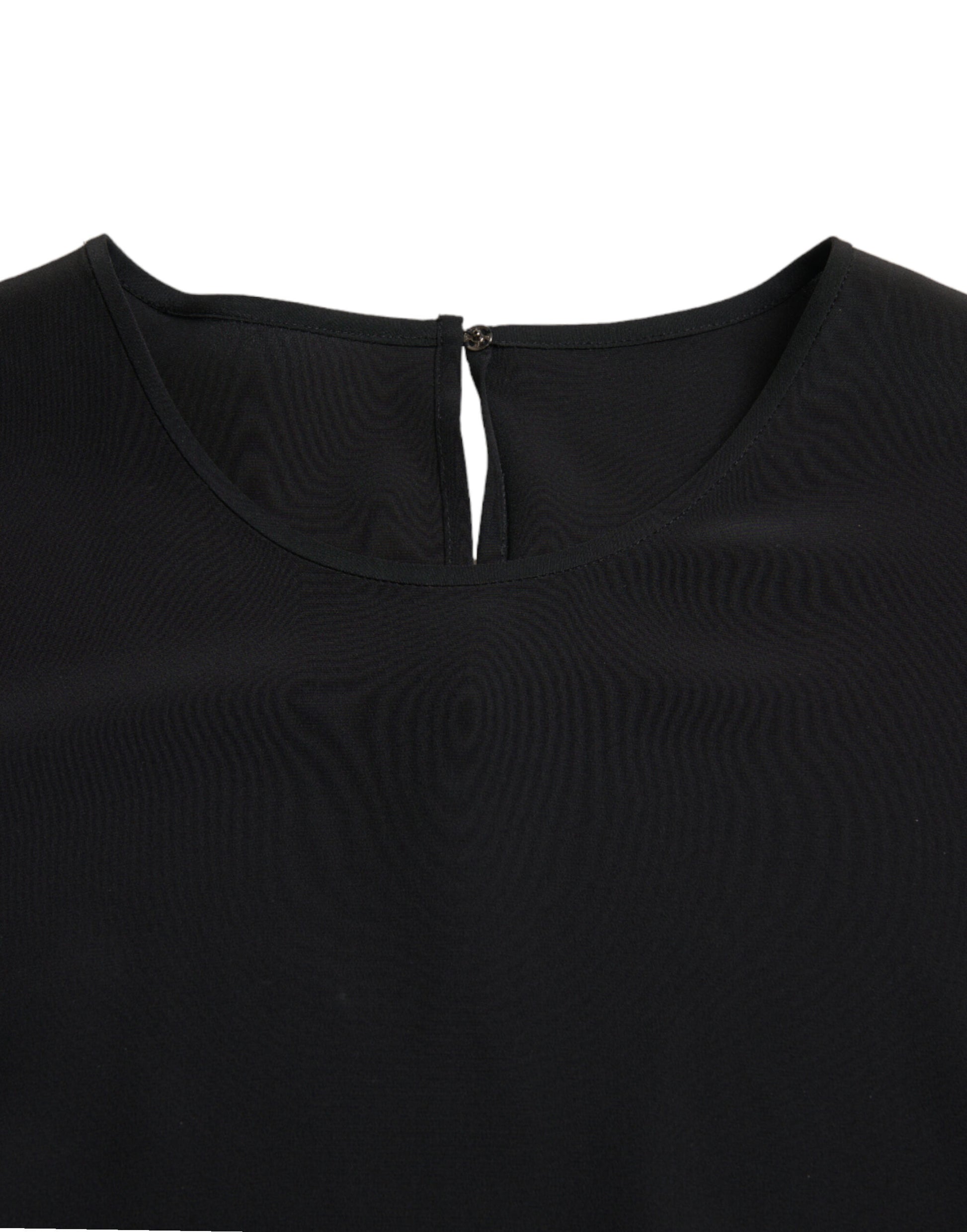 Haut chemisier à manches courtes et col rond en soie noire Dolce & Gabbana