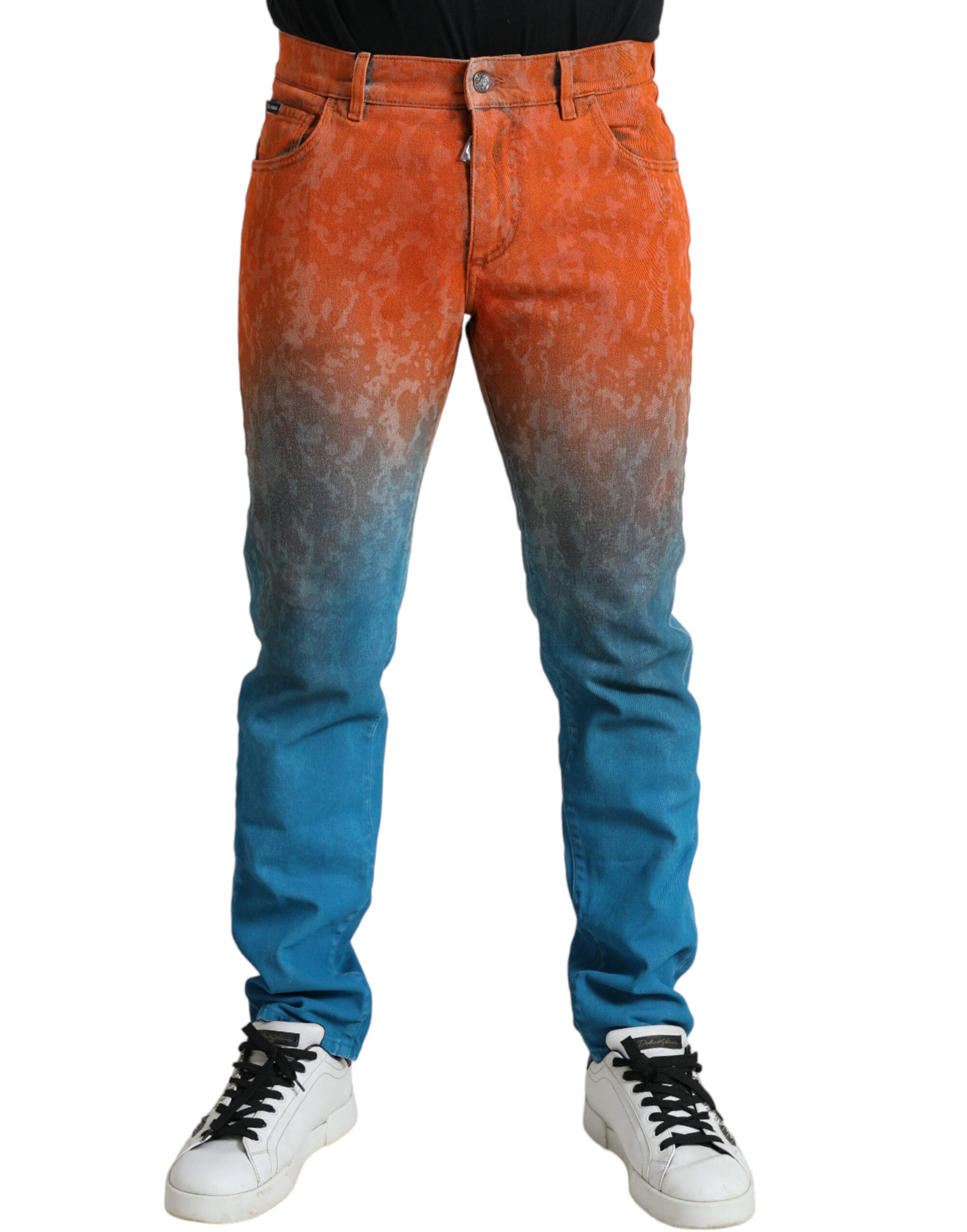 Jean slim en denim de coton dégradé multicolore Dolce & Gabbana