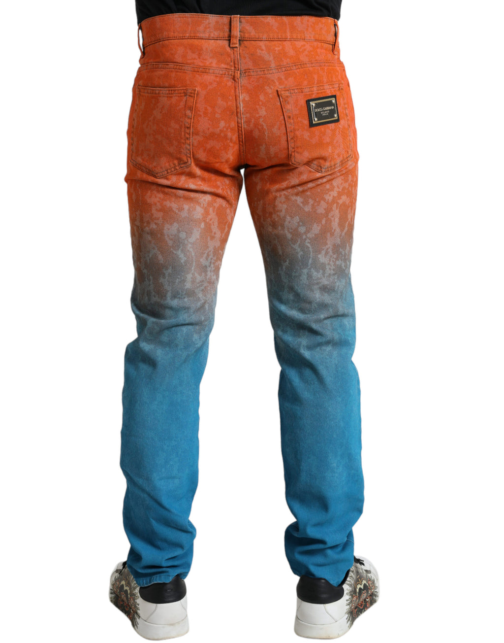 Jean slim en denim de coton dégradé multicolore Dolce & Gabbana