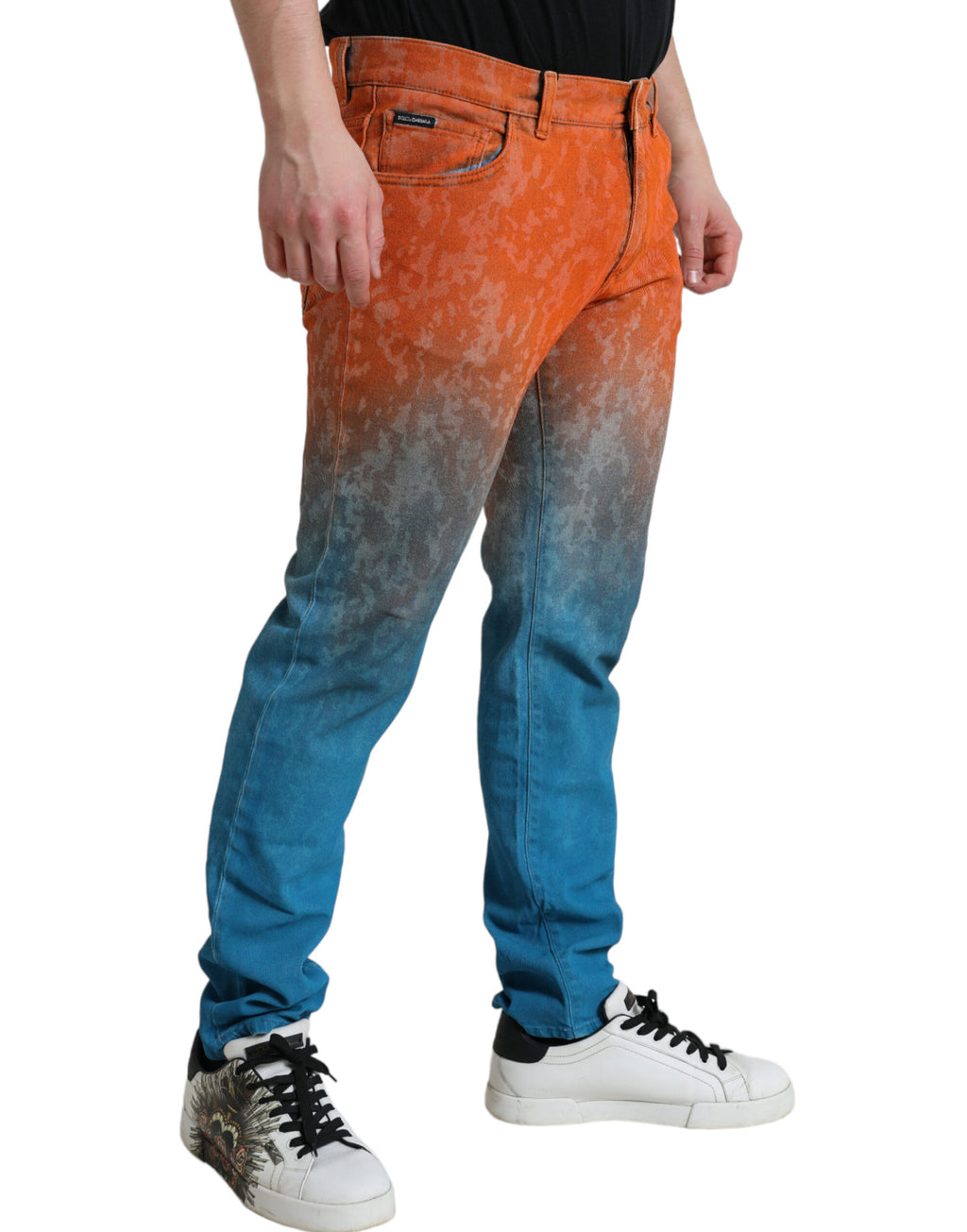 Jean slim en denim de coton dégradé multicolore Dolce & Gabbana