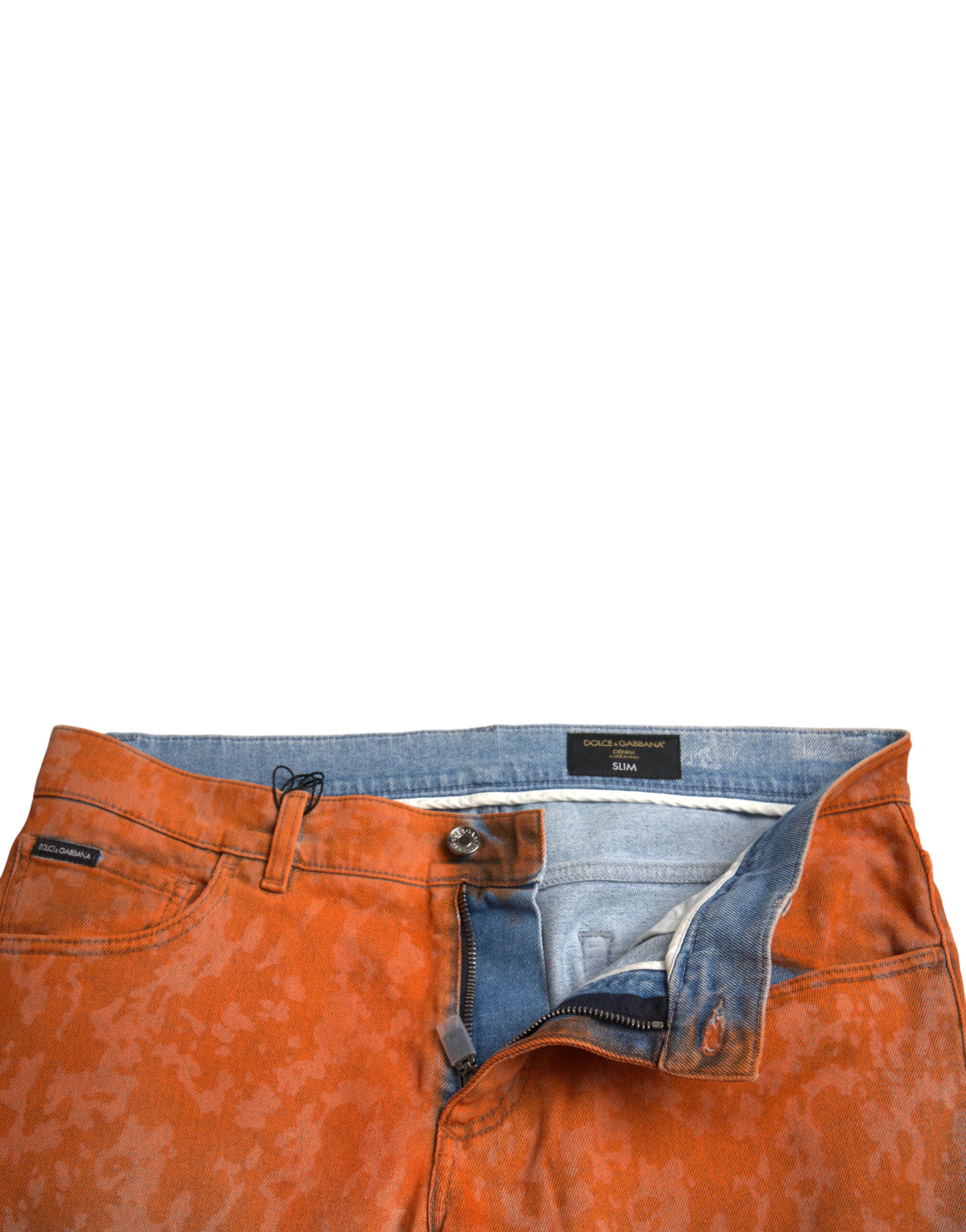 Jean slim en denim de coton dégradé multicolore Dolce & Gabbana