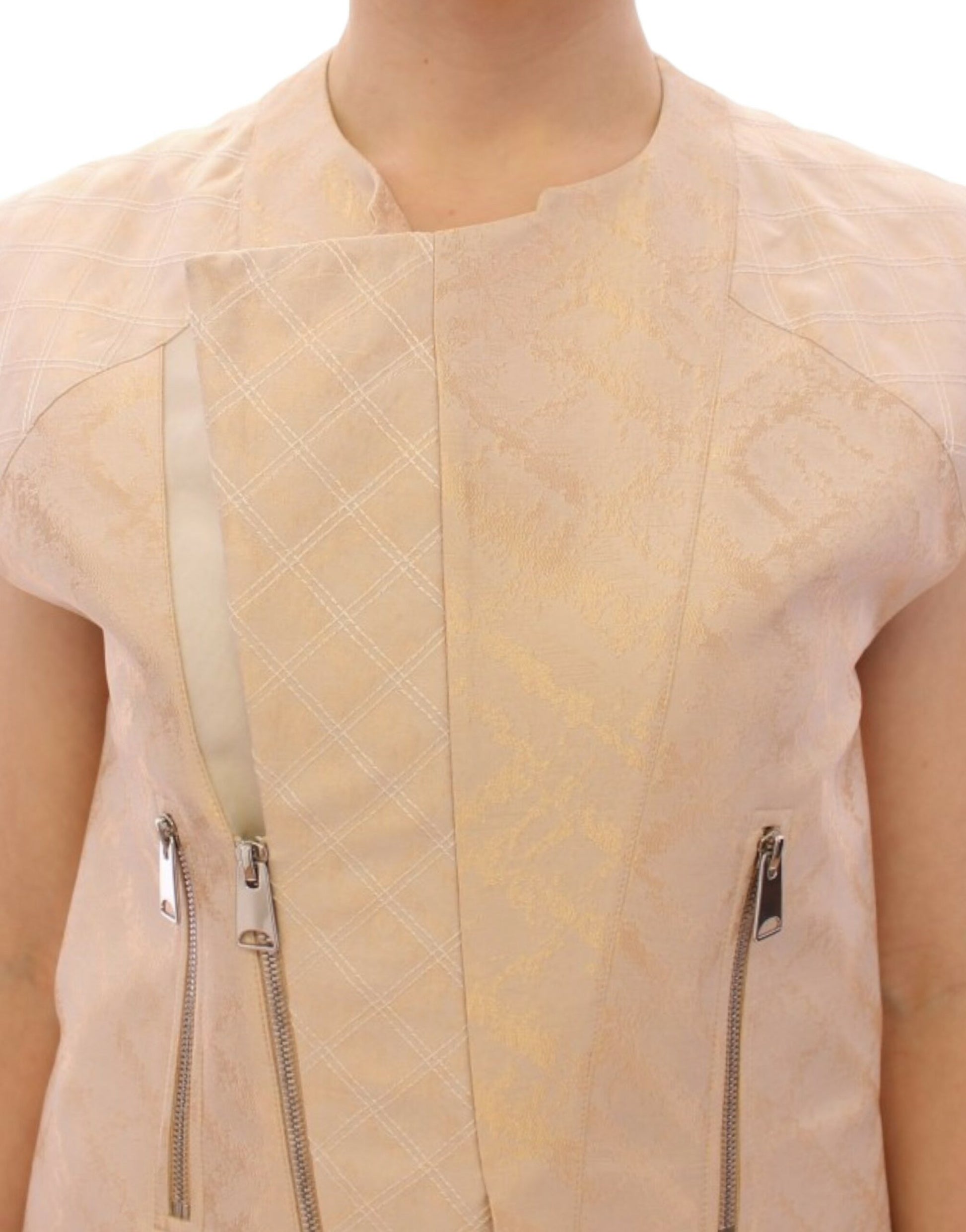 Zeyneptosun Beige ärmellose Brokatjacke