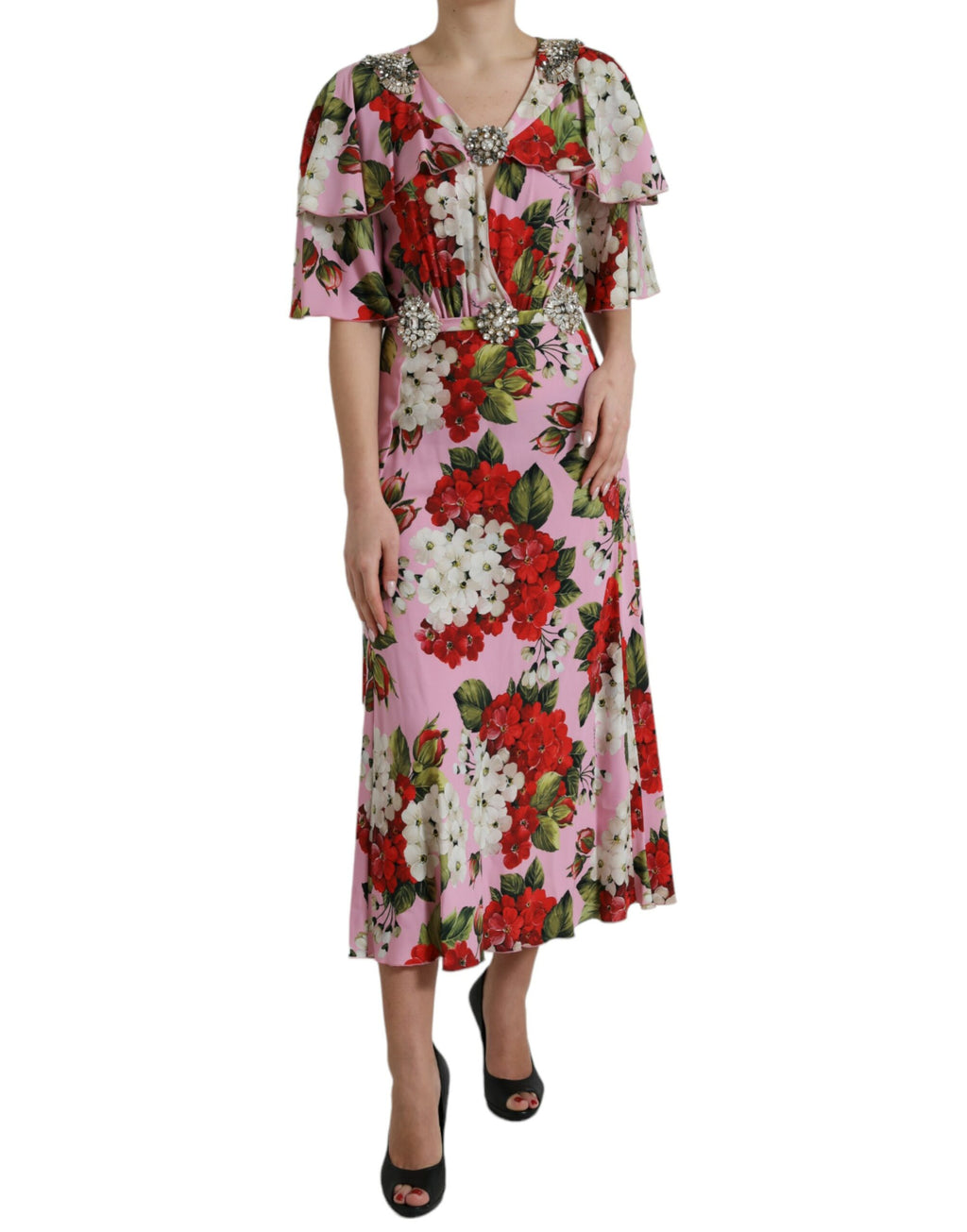 Robe trapèze Dolce & Gabbana multicolore à fleurs et cristaux