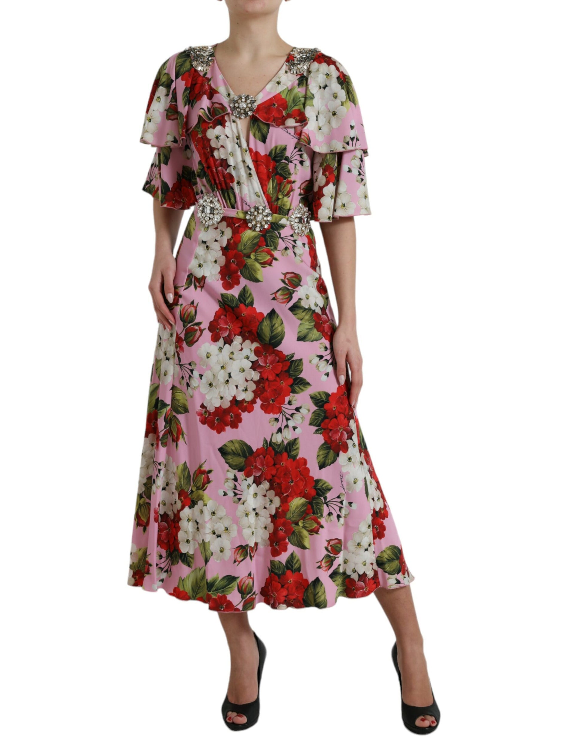 Robe trapèze Dolce & Gabbana multicolore à fleurs et cristaux