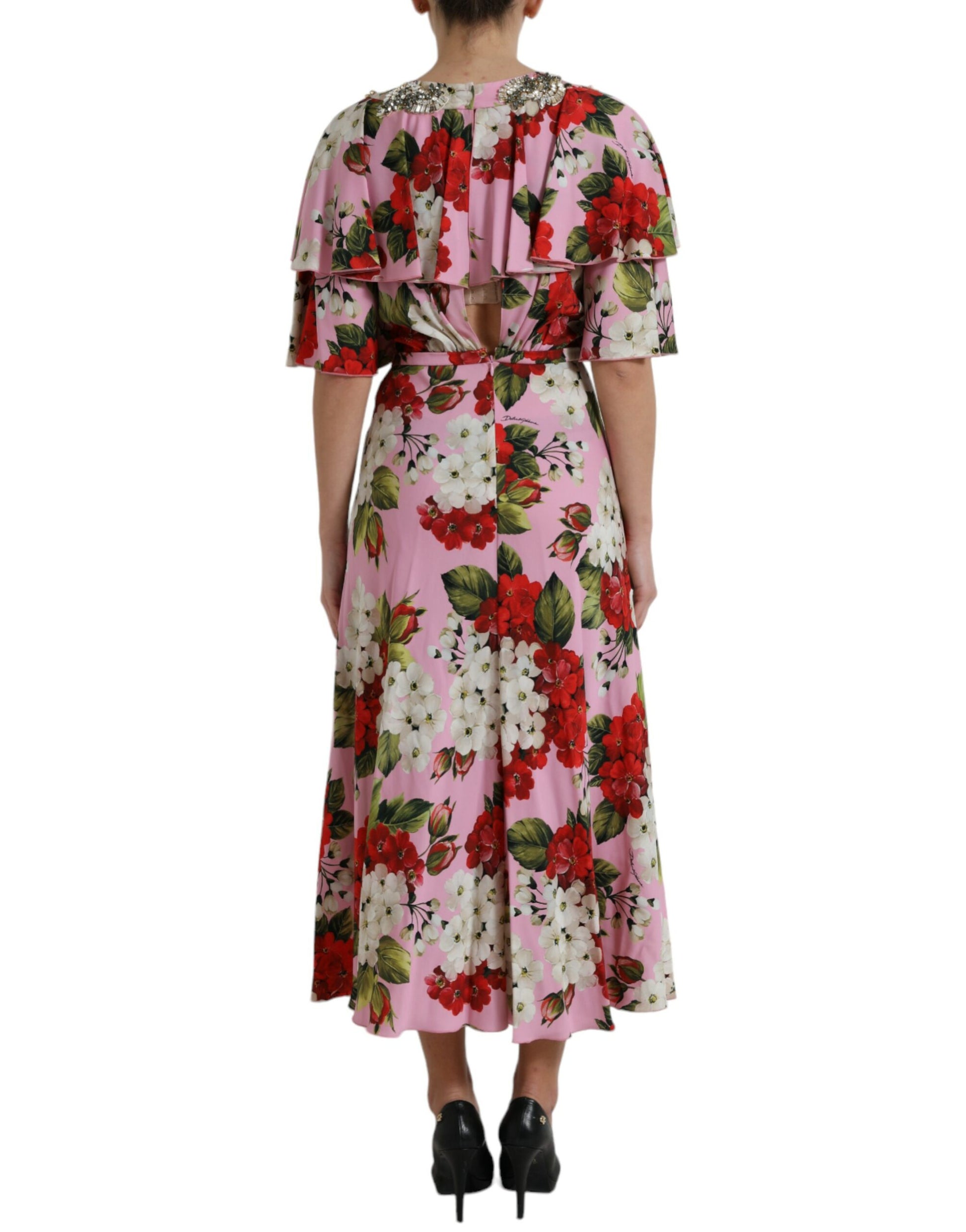 Robe trapèze Dolce & Gabbana multicolore à fleurs et cristaux