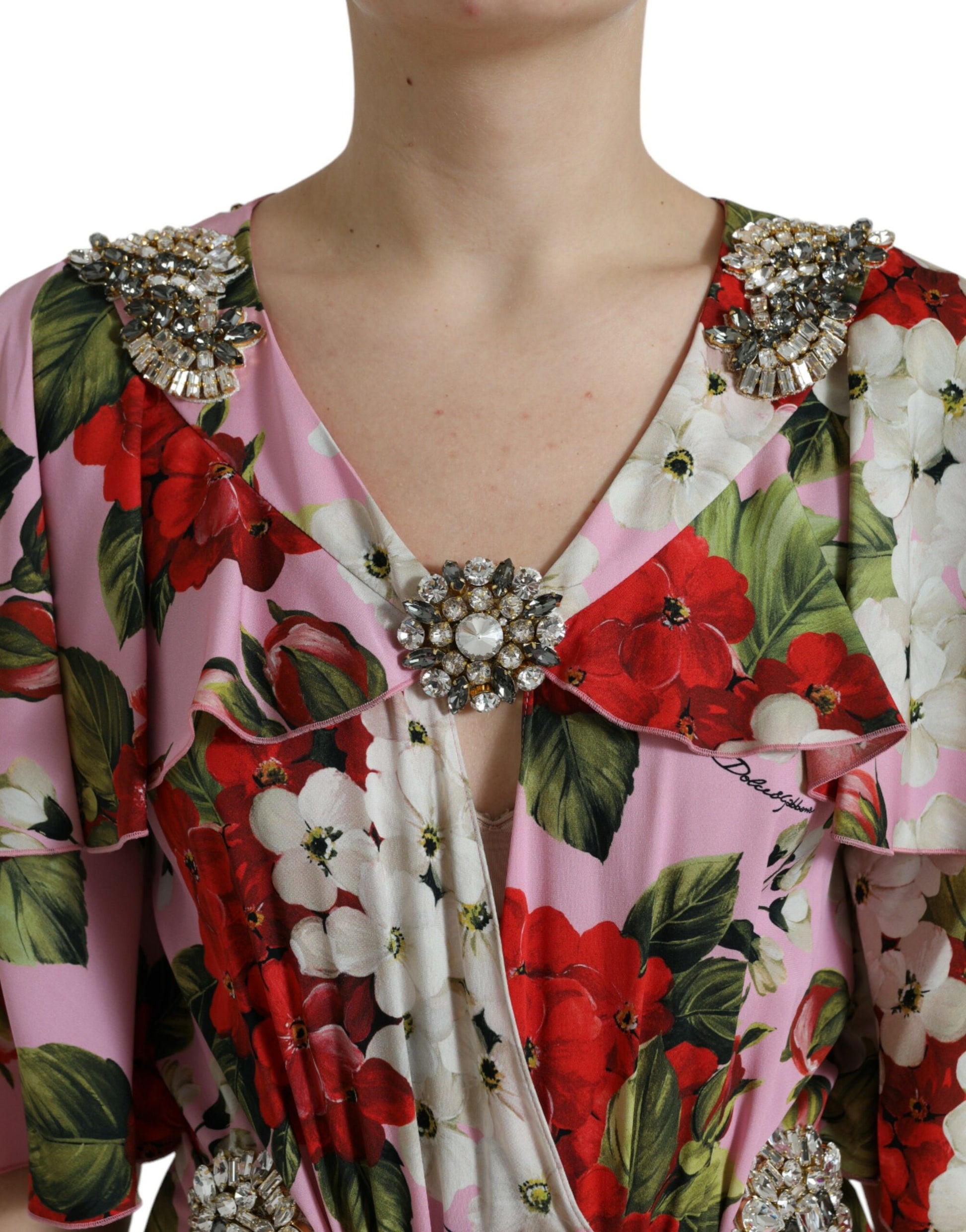 Robe trapèze Dolce & Gabbana multicolore à fleurs et cristaux
