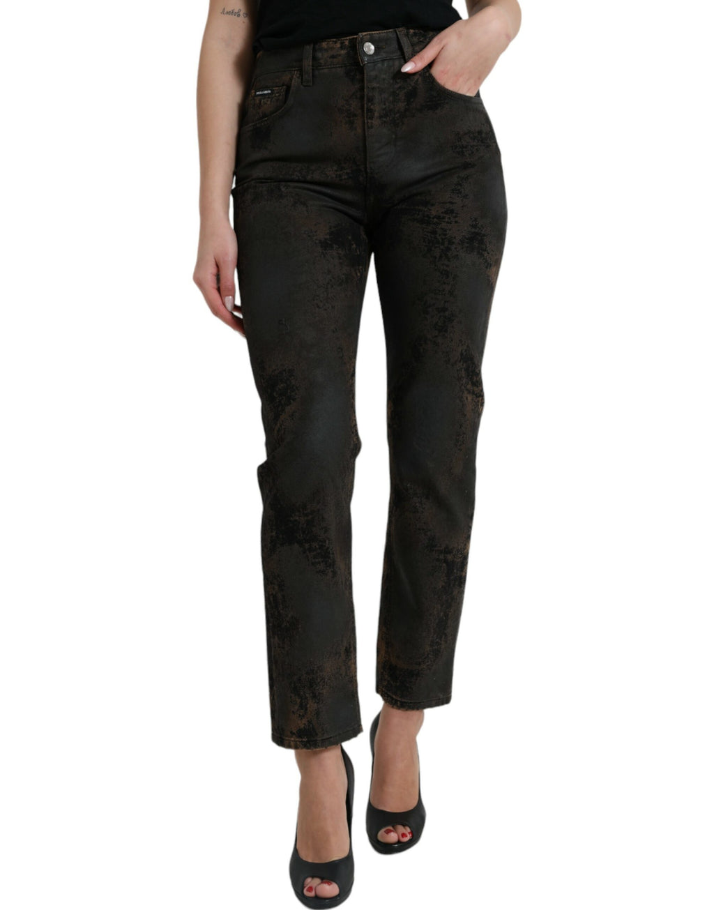 Jean en jean de coton marron taille mi-haute BOYFRIEND Dolce & Gabbana