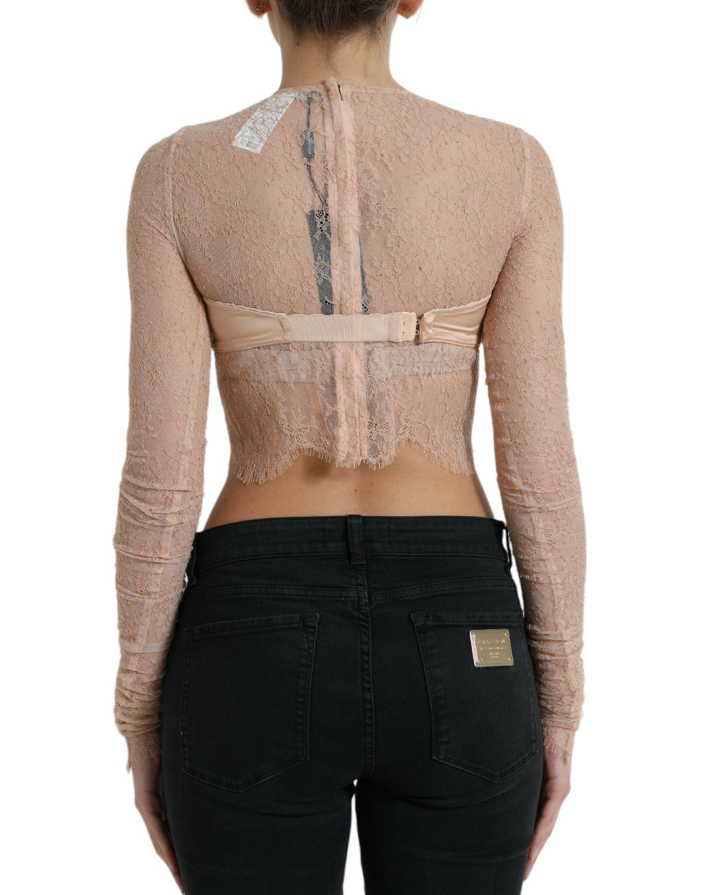 Haut court bustier en nylon beige et dentelle florale Dolce & Gabbana