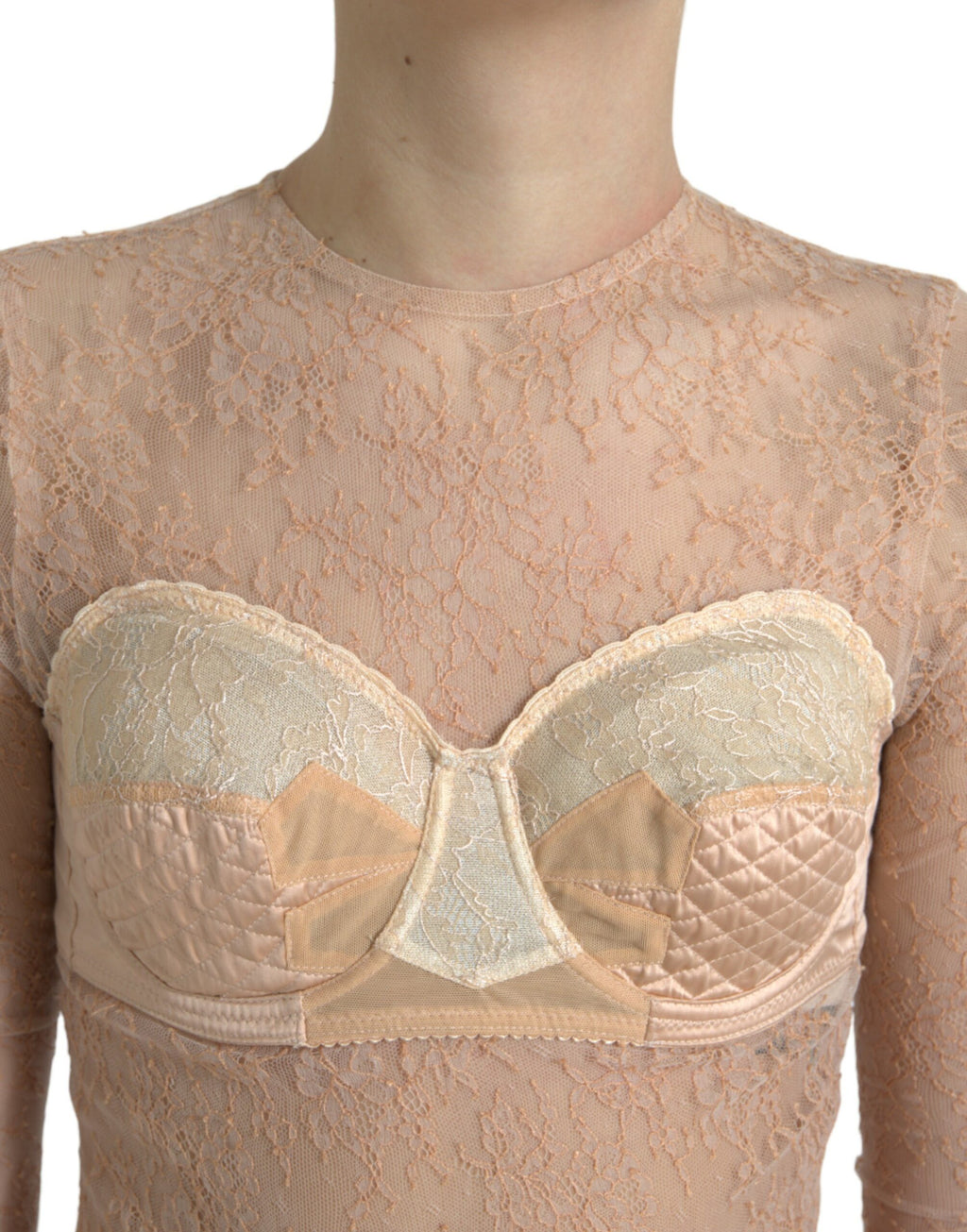 Haut court bustier en nylon beige et dentelle florale Dolce & Gabbana