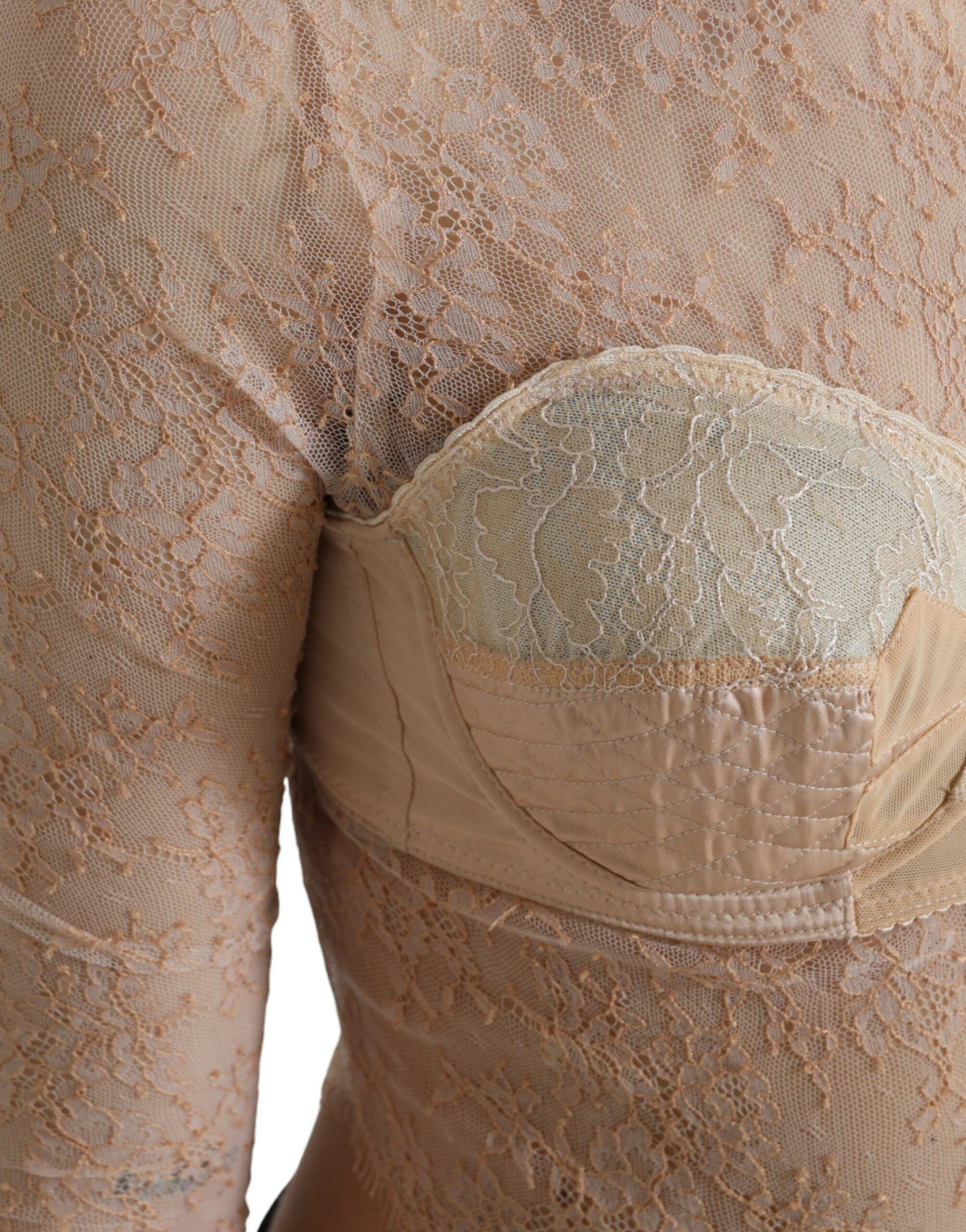 Haut court bustier en nylon beige et dentelle florale Dolce & Gabbana
