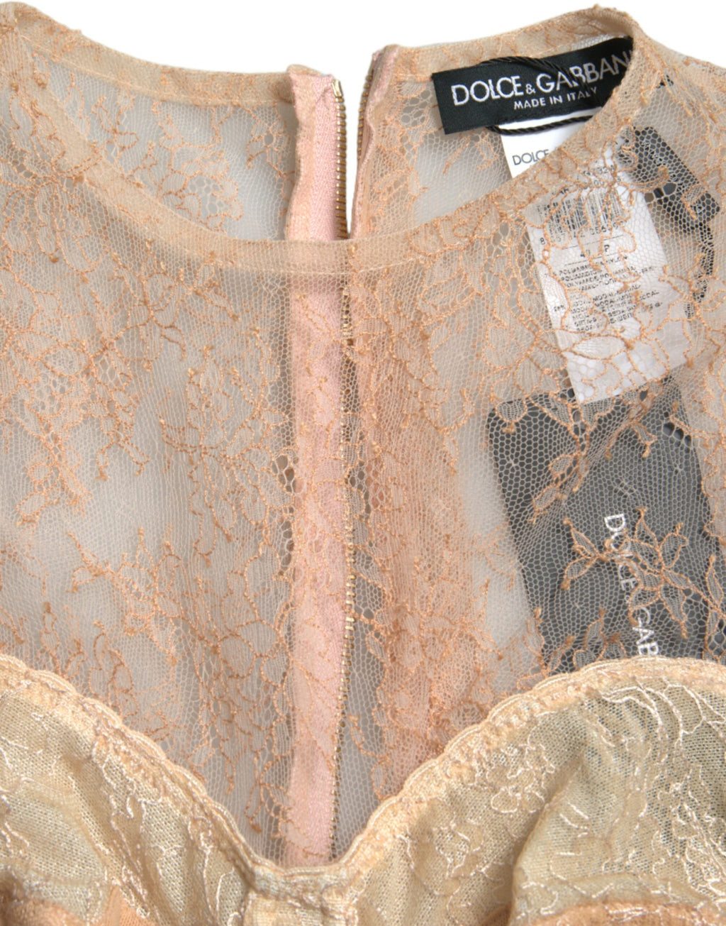 Haut court bustier en nylon beige et dentelle florale Dolce & Gabbana