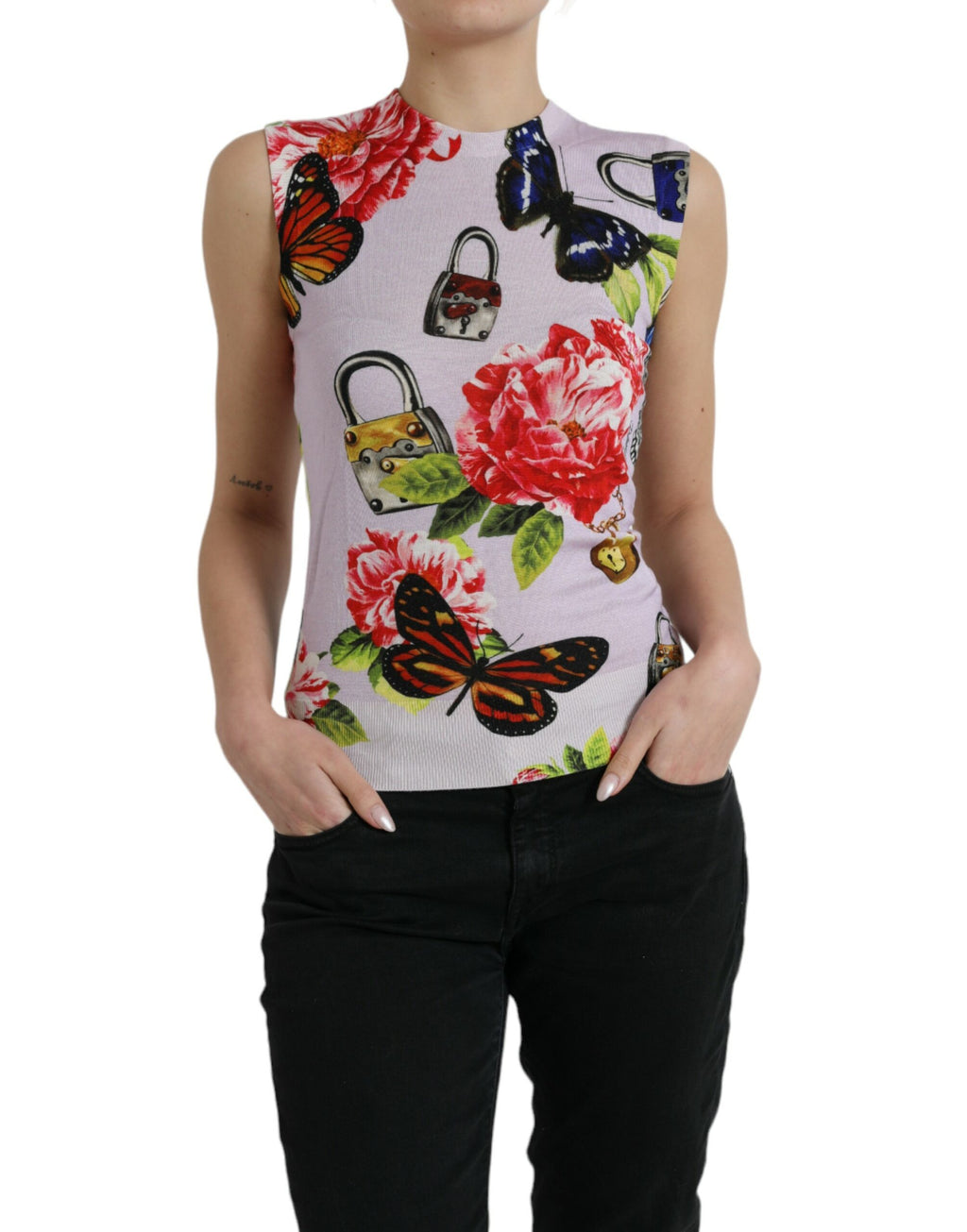 Débardeur papillon Dolce & Gabbana multicolore fleuri à cadenas