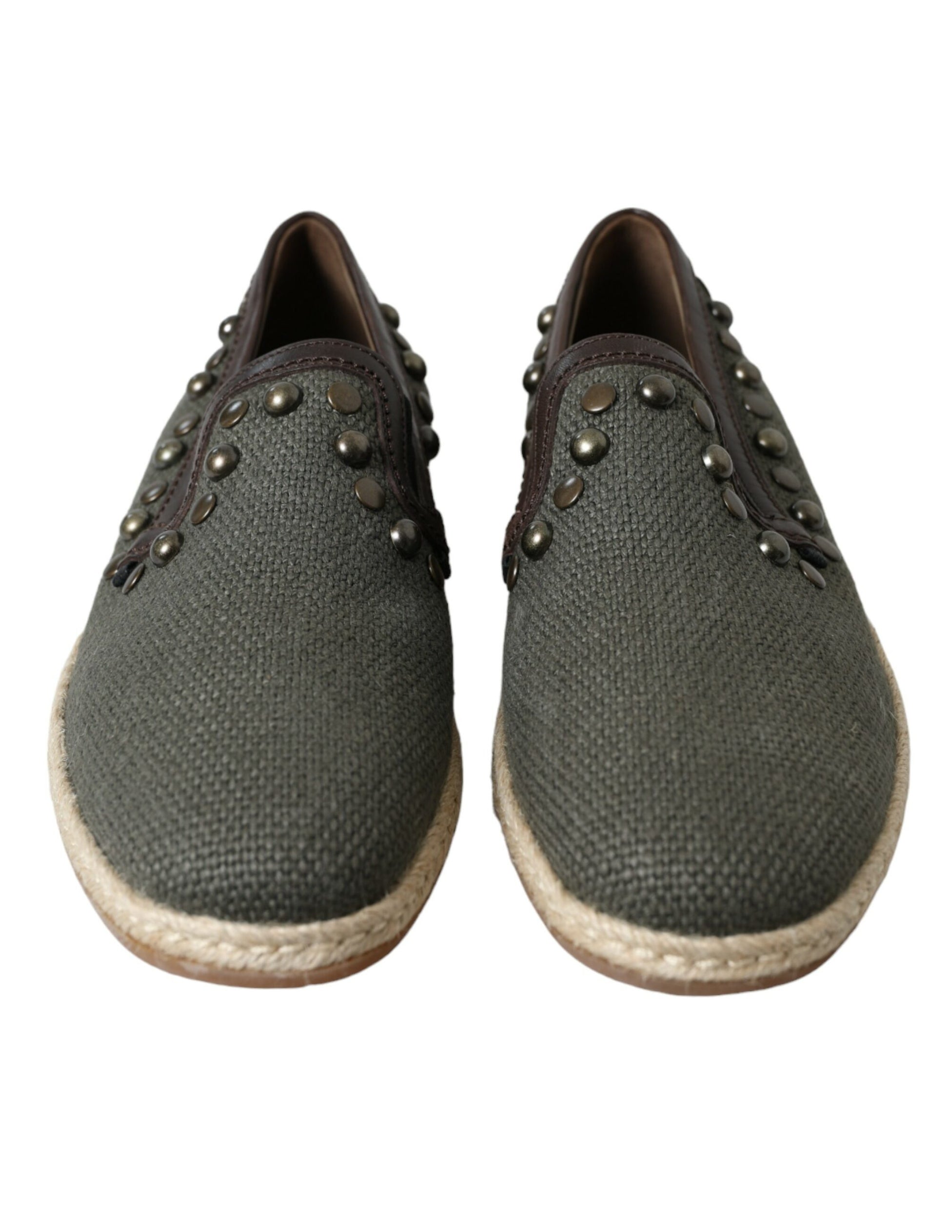 Chaussures mocassins Dolce & Gabbana en lin gris cloutés cuir