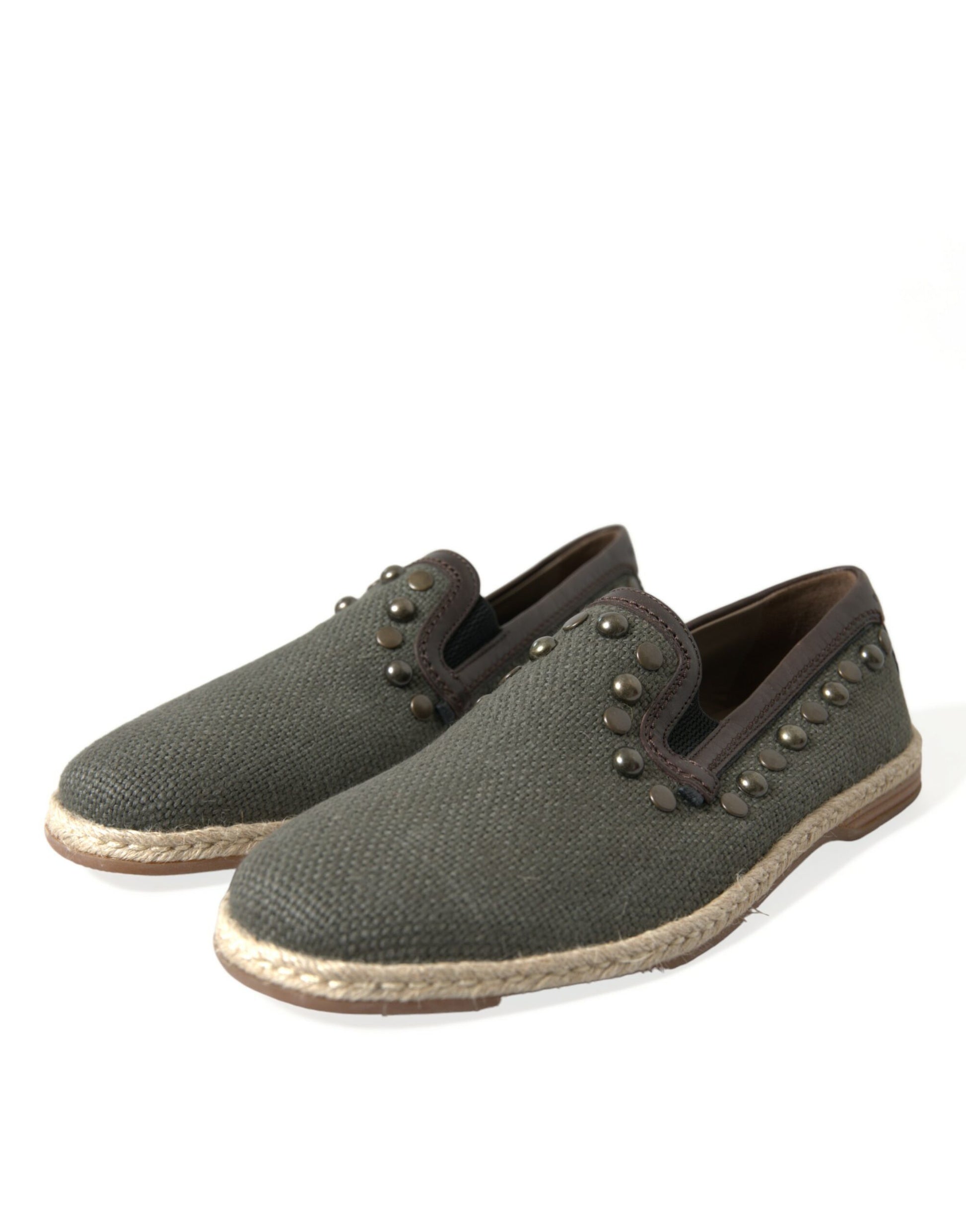 Chaussures mocassins Dolce & Gabbana en lin gris cloutés cuir