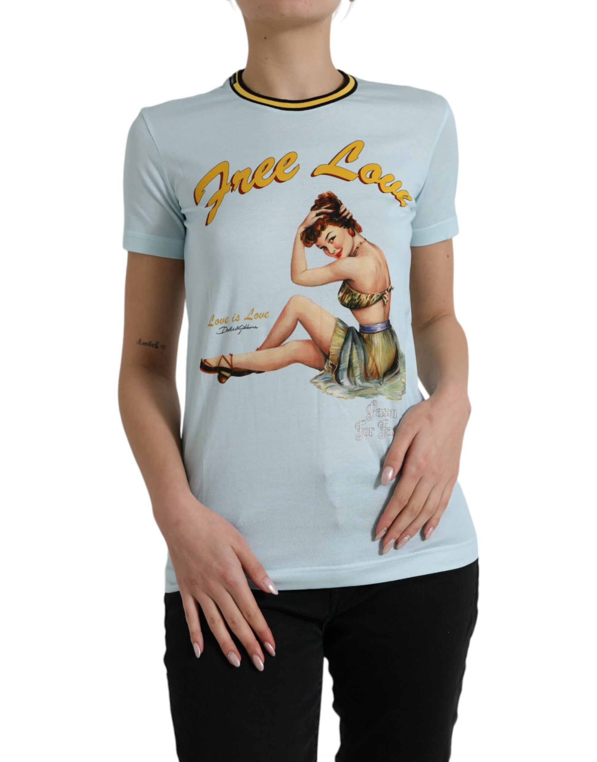 T-shirt Dolce & Gabbana en Coton Bleu Clair Col Rond Free Love