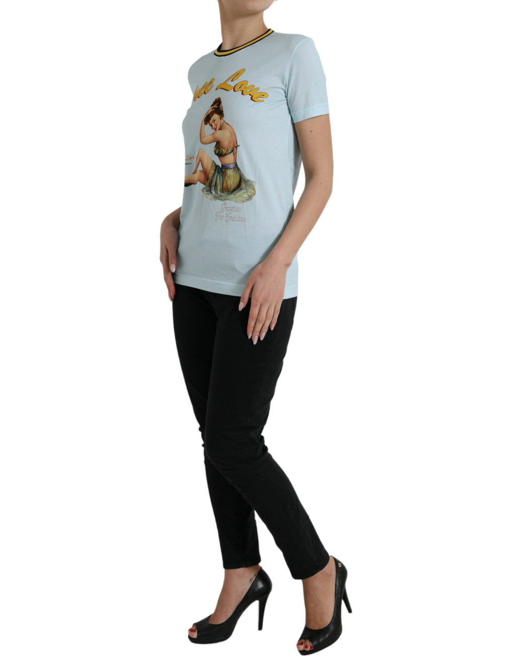 T-shirt Dolce & Gabbana en Coton Bleu Clair Col Rond Free Love