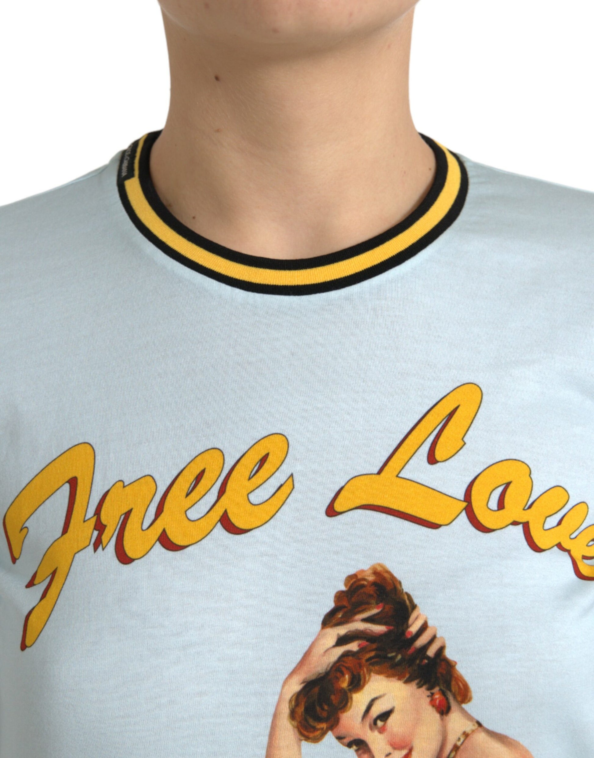 T-shirt Dolce & Gabbana en Coton Bleu Clair Col Rond Free Love