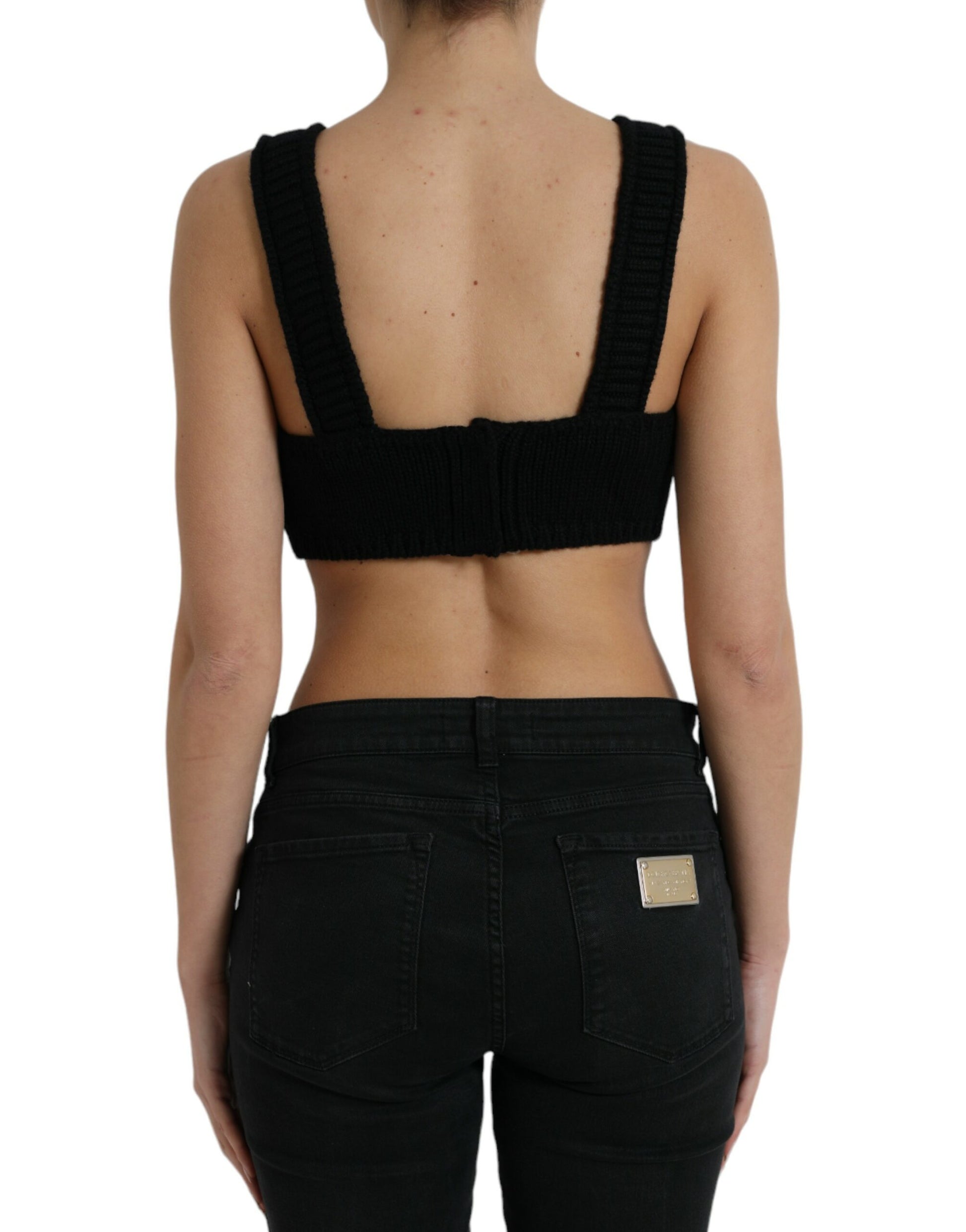 Haut bustier Dolce & Gabbana en cachemire noir court à col en V
