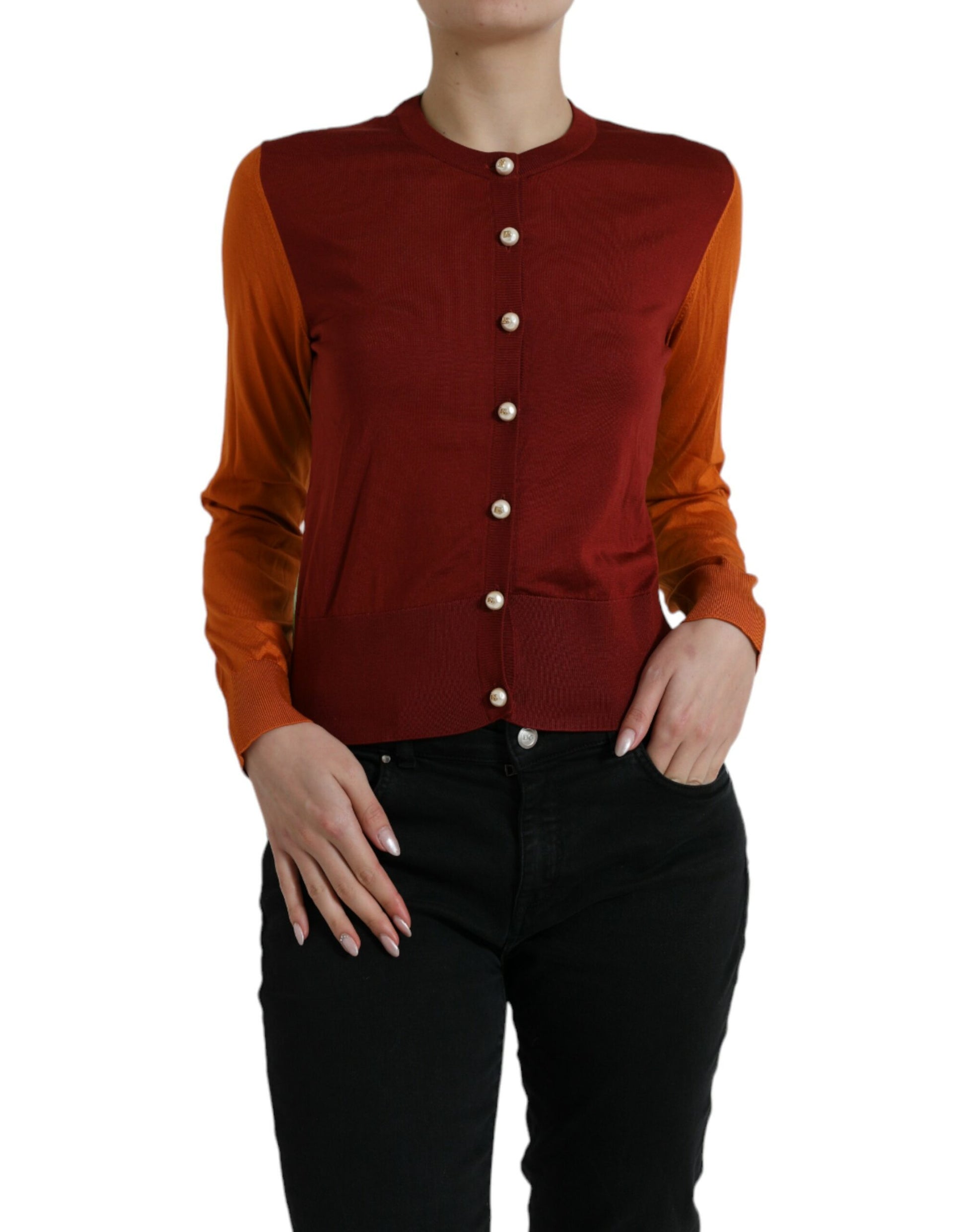 Cardigan col ras du cou en soie multicolore Dolce & Gabbana