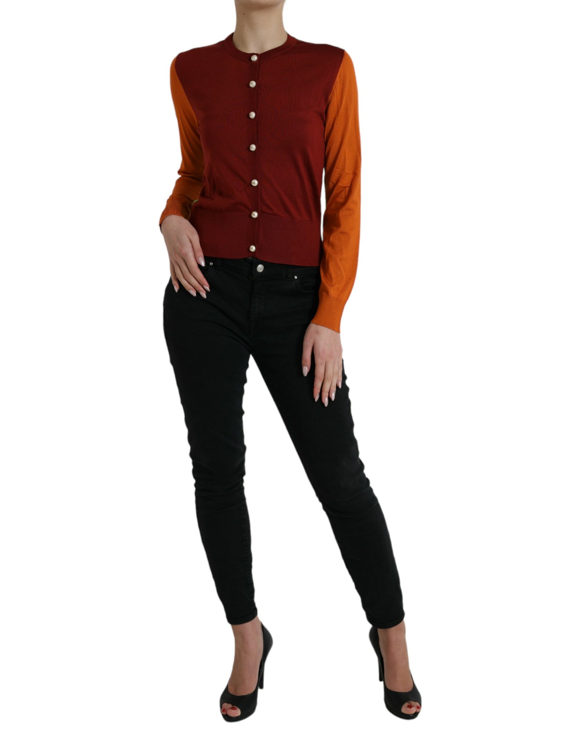 Cardigan col ras du cou en soie multicolore Dolce & Gabbana