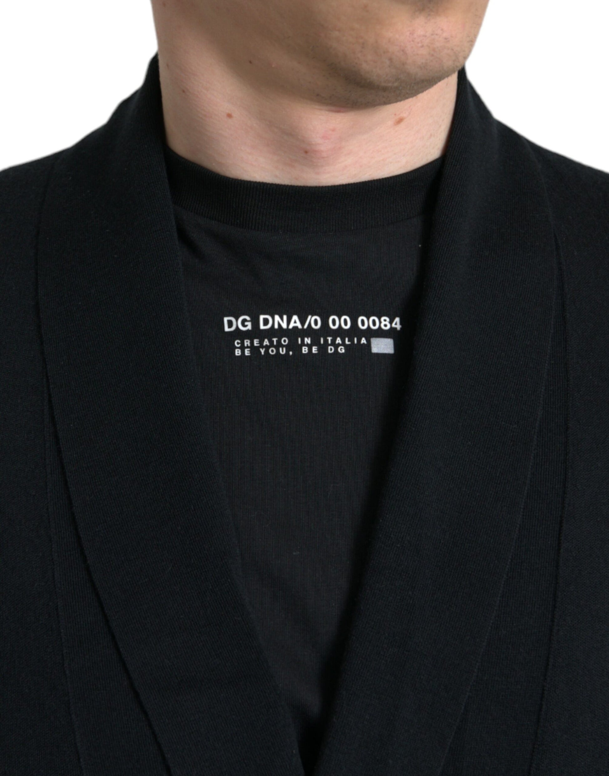Dolce &amp; Gabbana – Langärmliger Wickelmantel aus schwarzem Kaschmir mit Gürtel