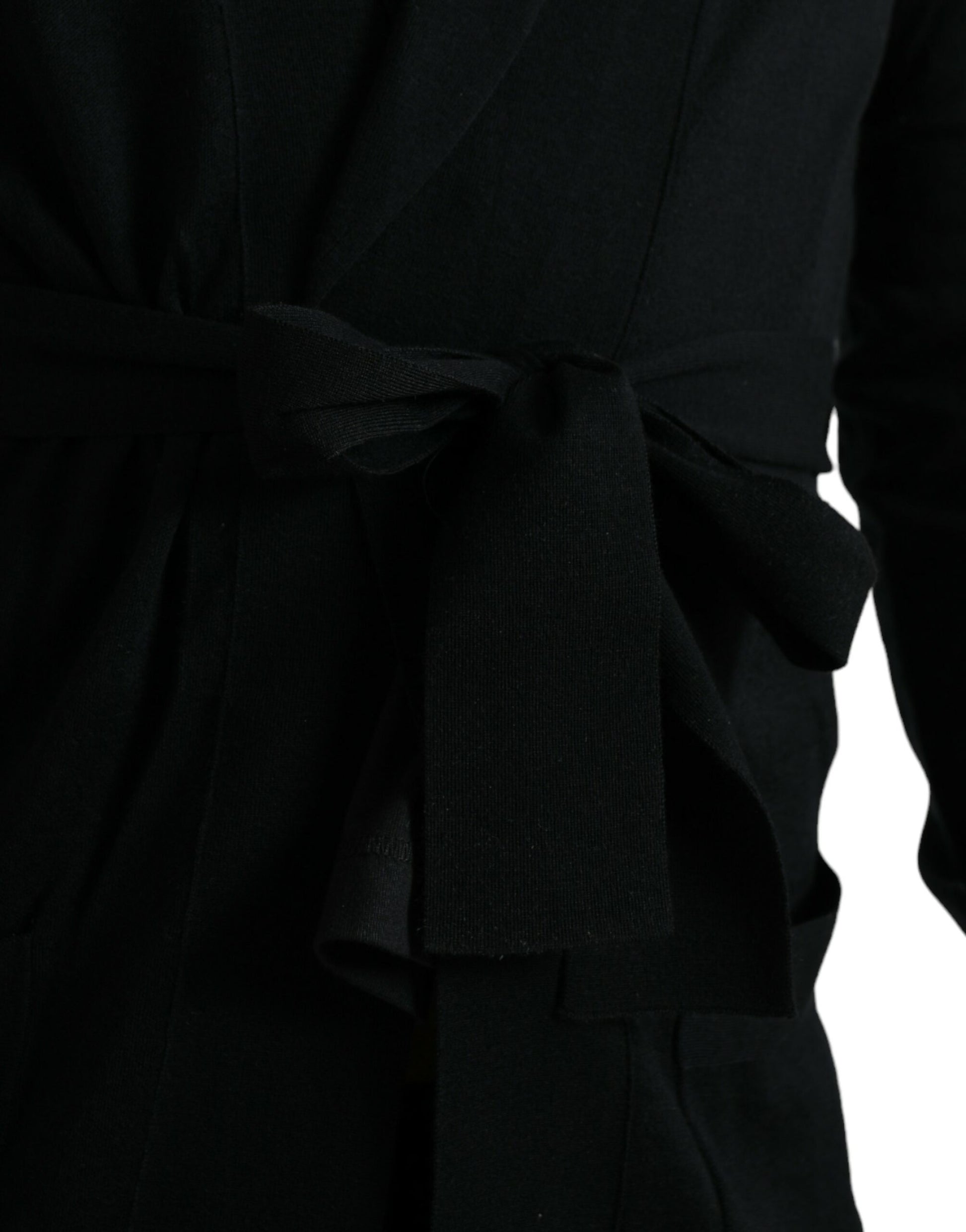 Dolce &amp; Gabbana – Langärmliger Wickelmantel aus schwarzem Kaschmir mit Gürtel