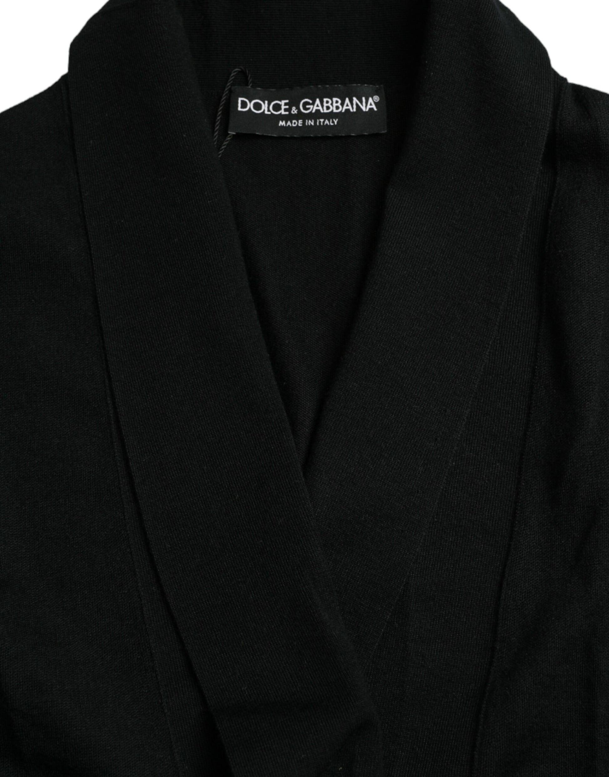 Dolce &amp; Gabbana – Langärmliger Wickelmantel aus schwarzem Kaschmir mit Gürtel