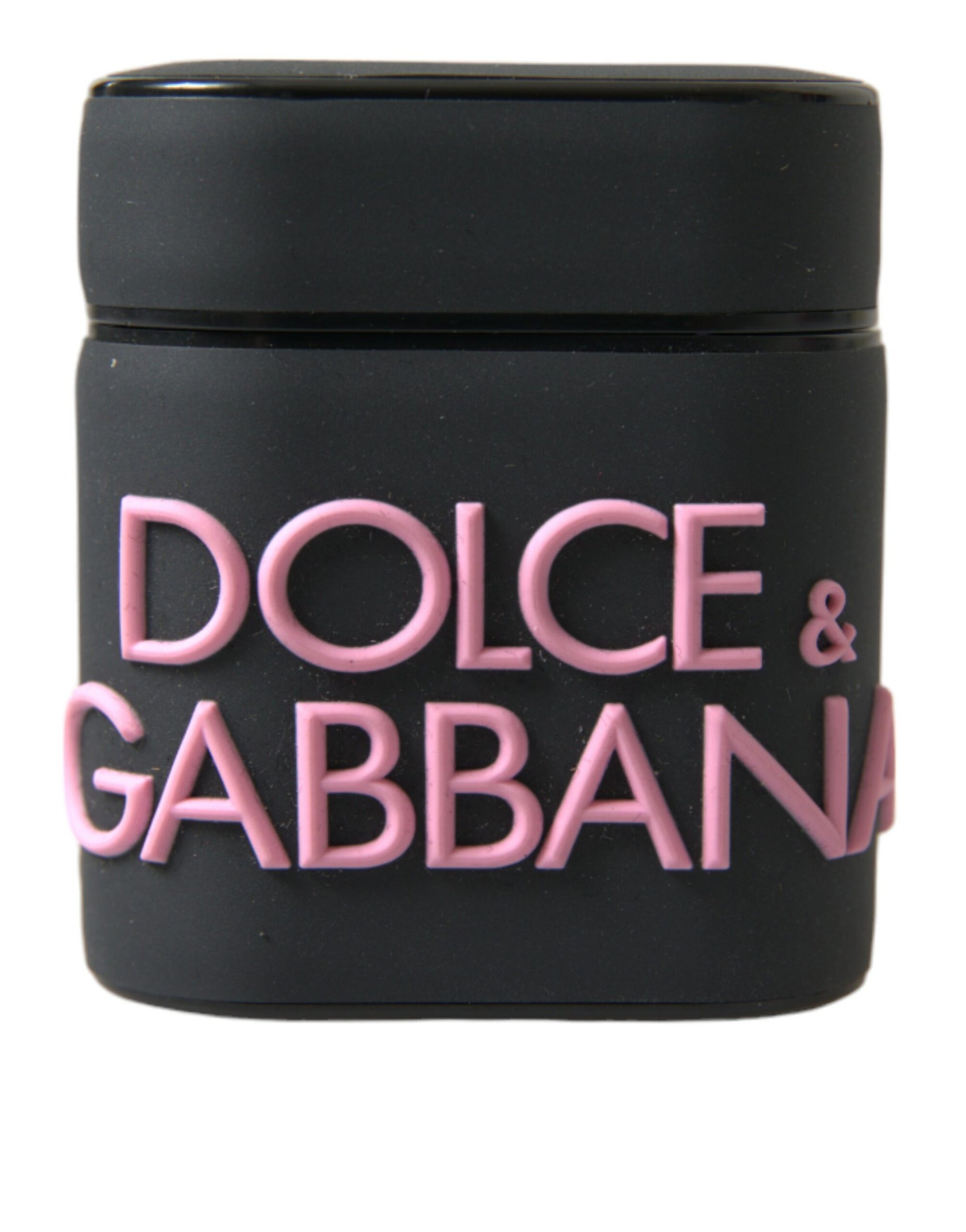 Étui Airpods Dolce & Gabbana en silicone noir et rose avec logo en relief