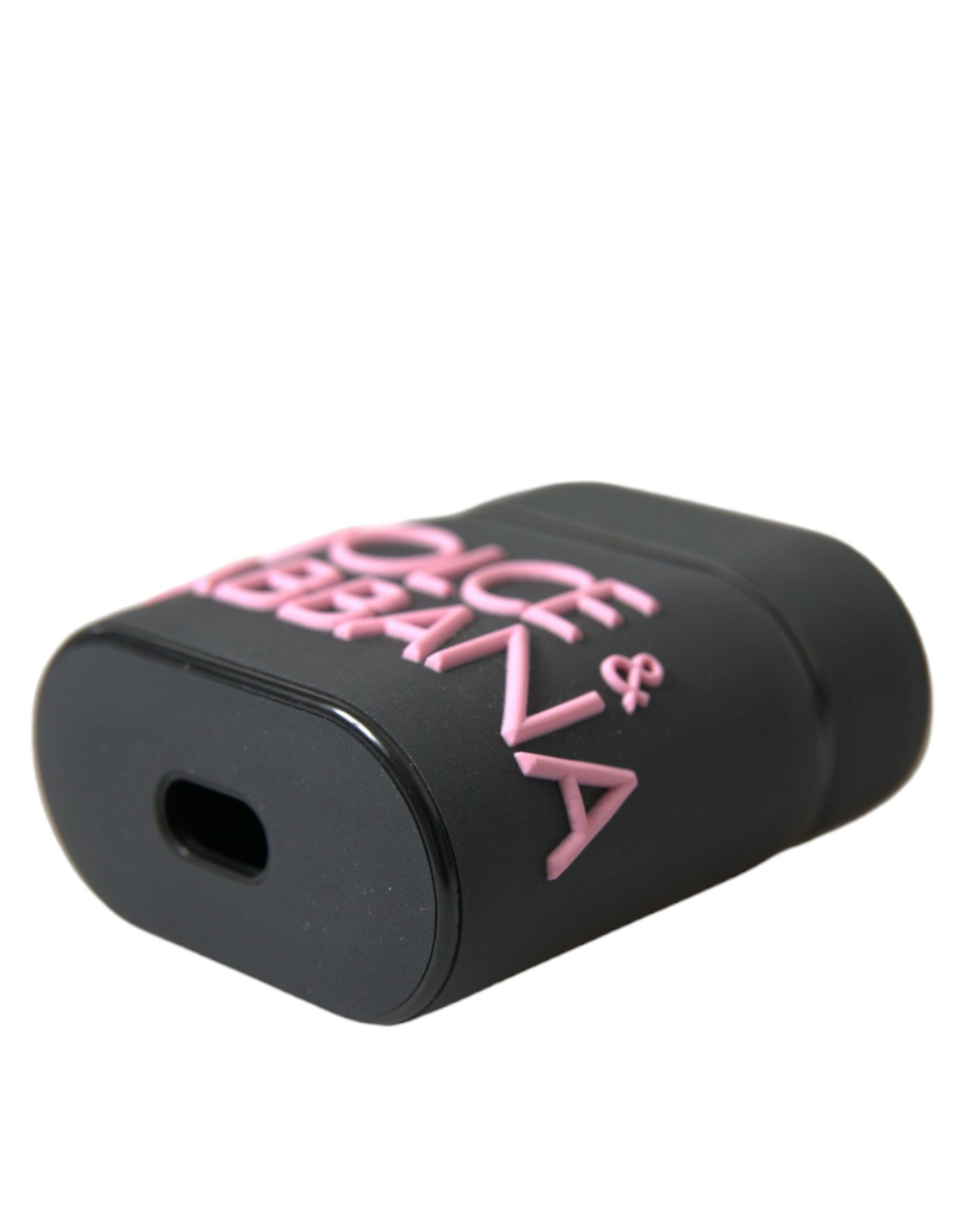 Étui Airpods Dolce & Gabbana en silicone noir et rose avec logo en relief