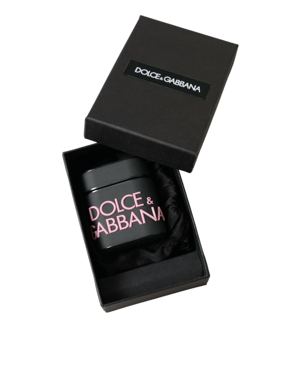 Étui Airpods Dolce & Gabbana en silicone noir et rose avec logo en relief