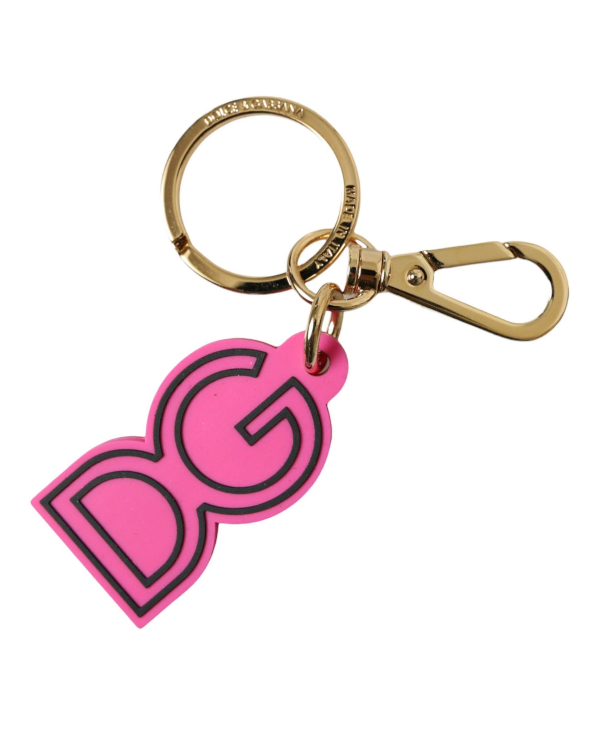 Porte-clés Dolce & Gabbana rose en caoutchouc avec logo DG en métal doré