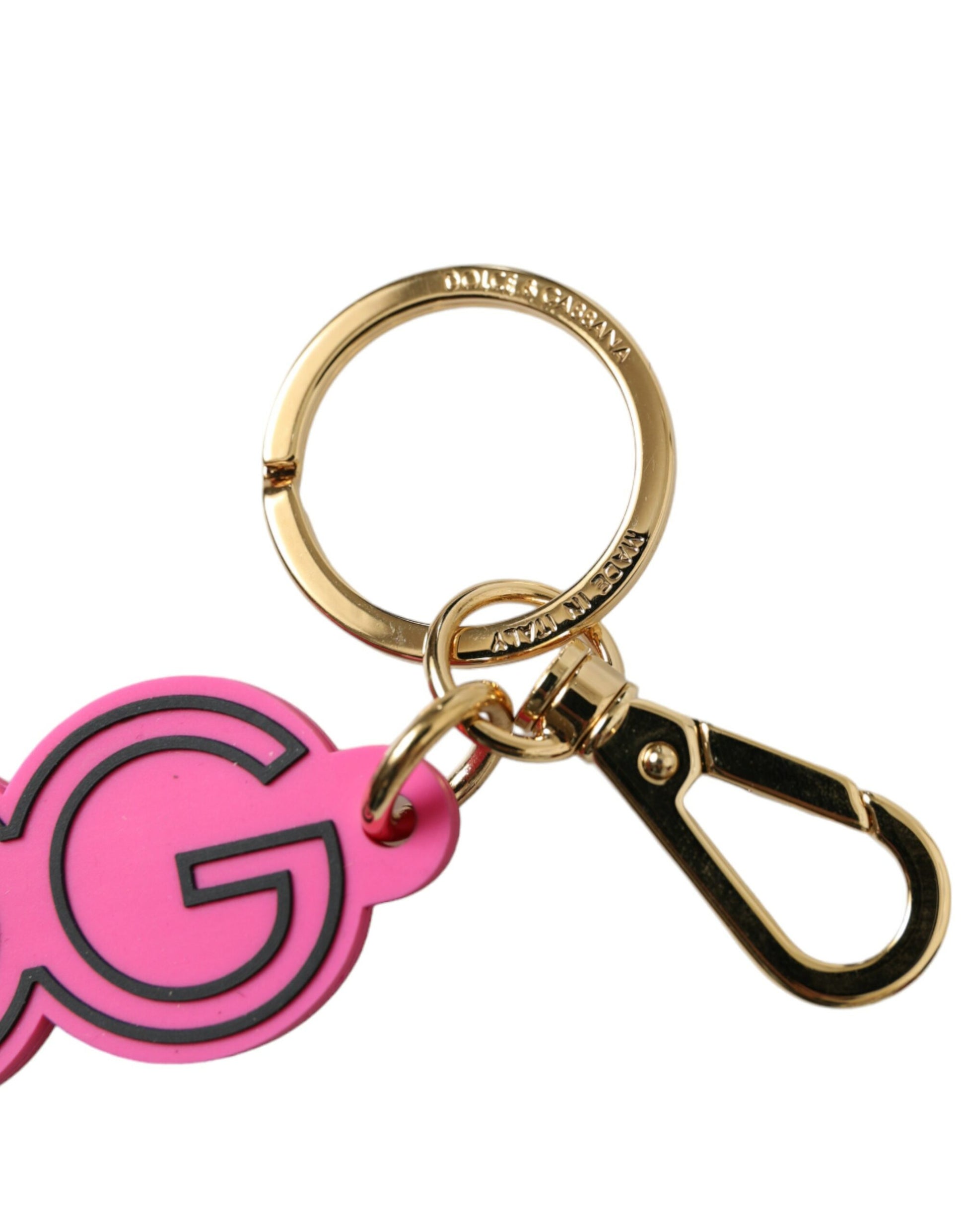 Porte-clés Dolce & Gabbana rose en caoutchouc avec logo DG en métal doré