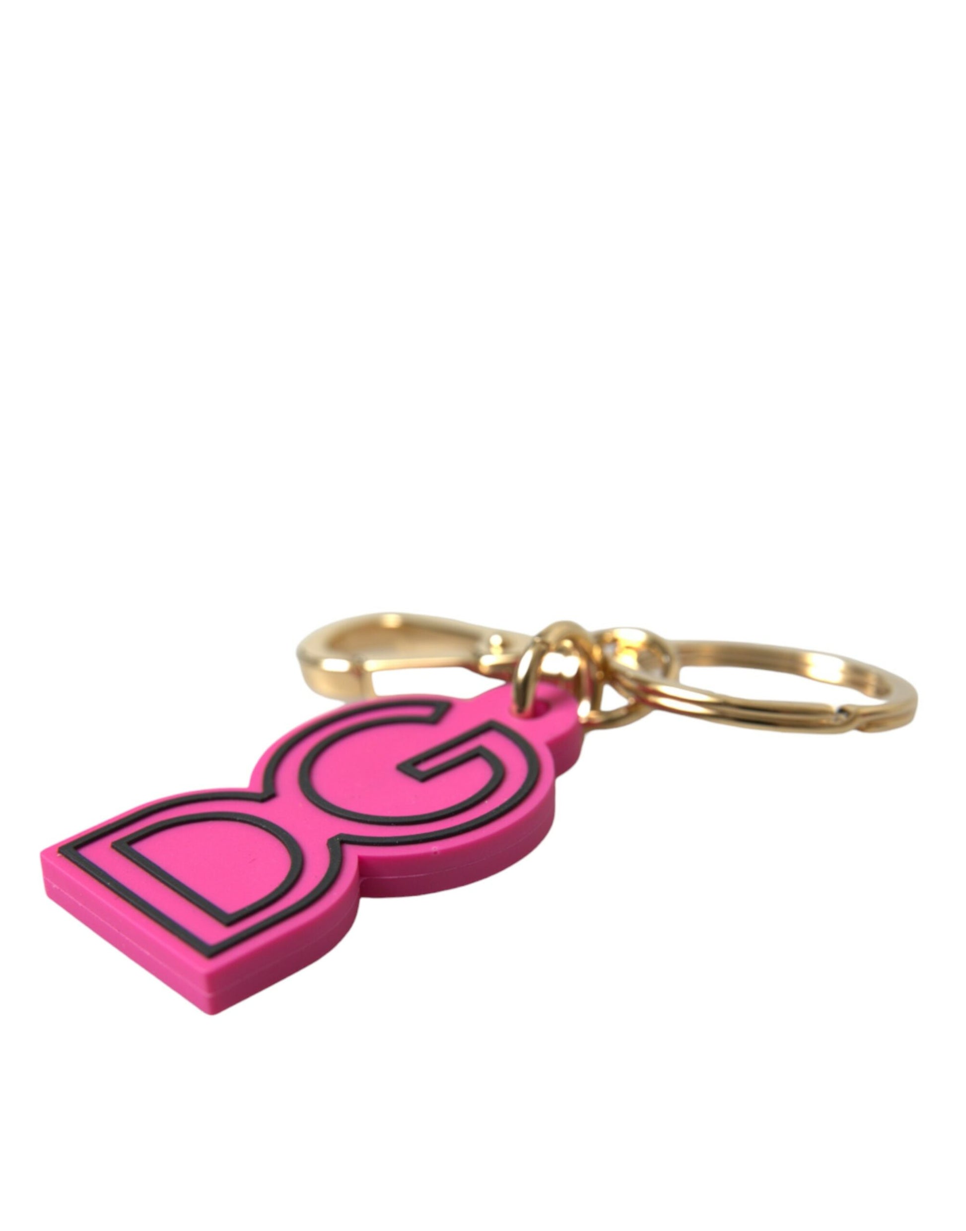 Porte-clés Dolce & Gabbana rose en caoutchouc avec logo DG en métal doré