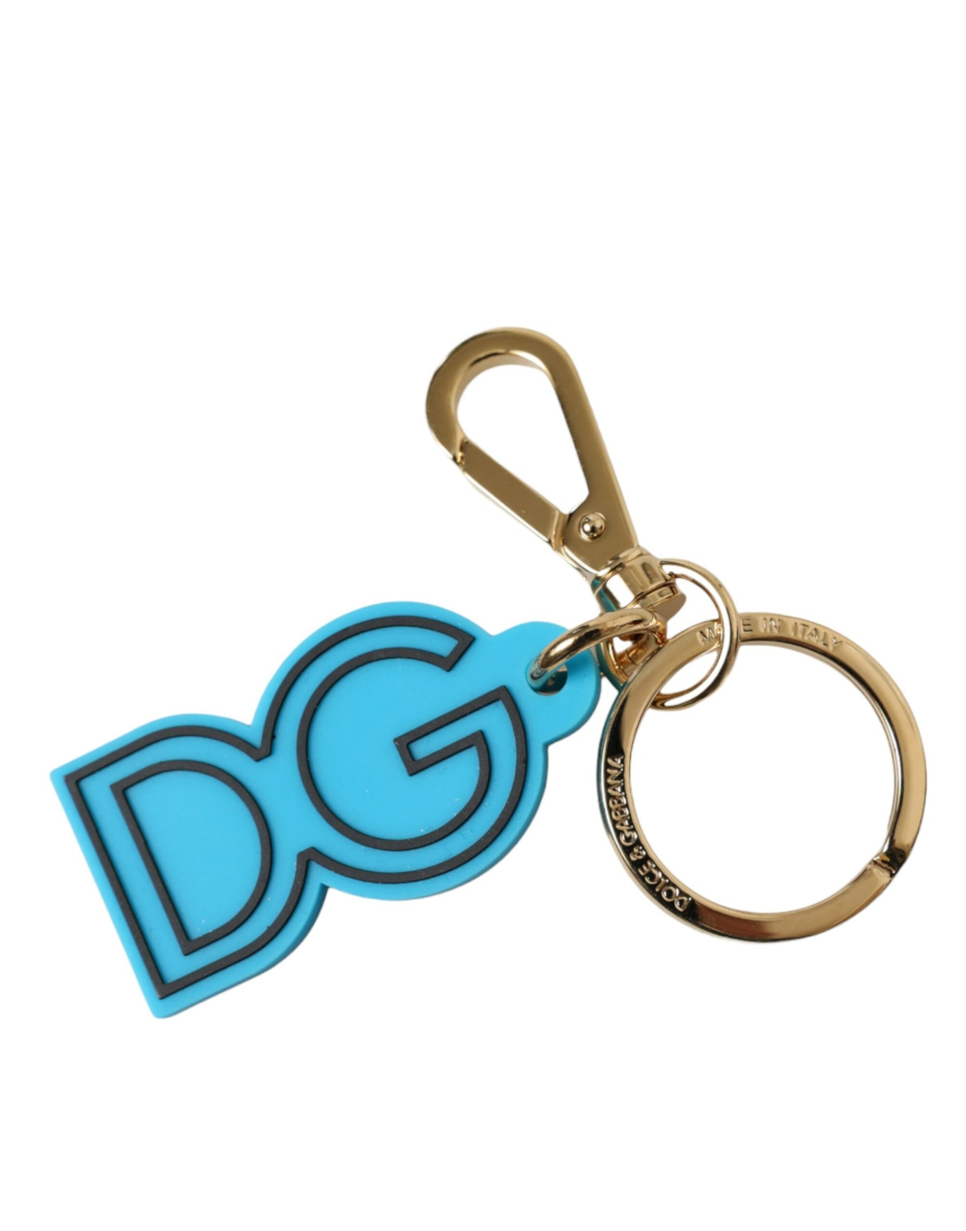 Porte-clés Dolce & Gabbana en caoutchouc bleu et métal doré avec logo DG