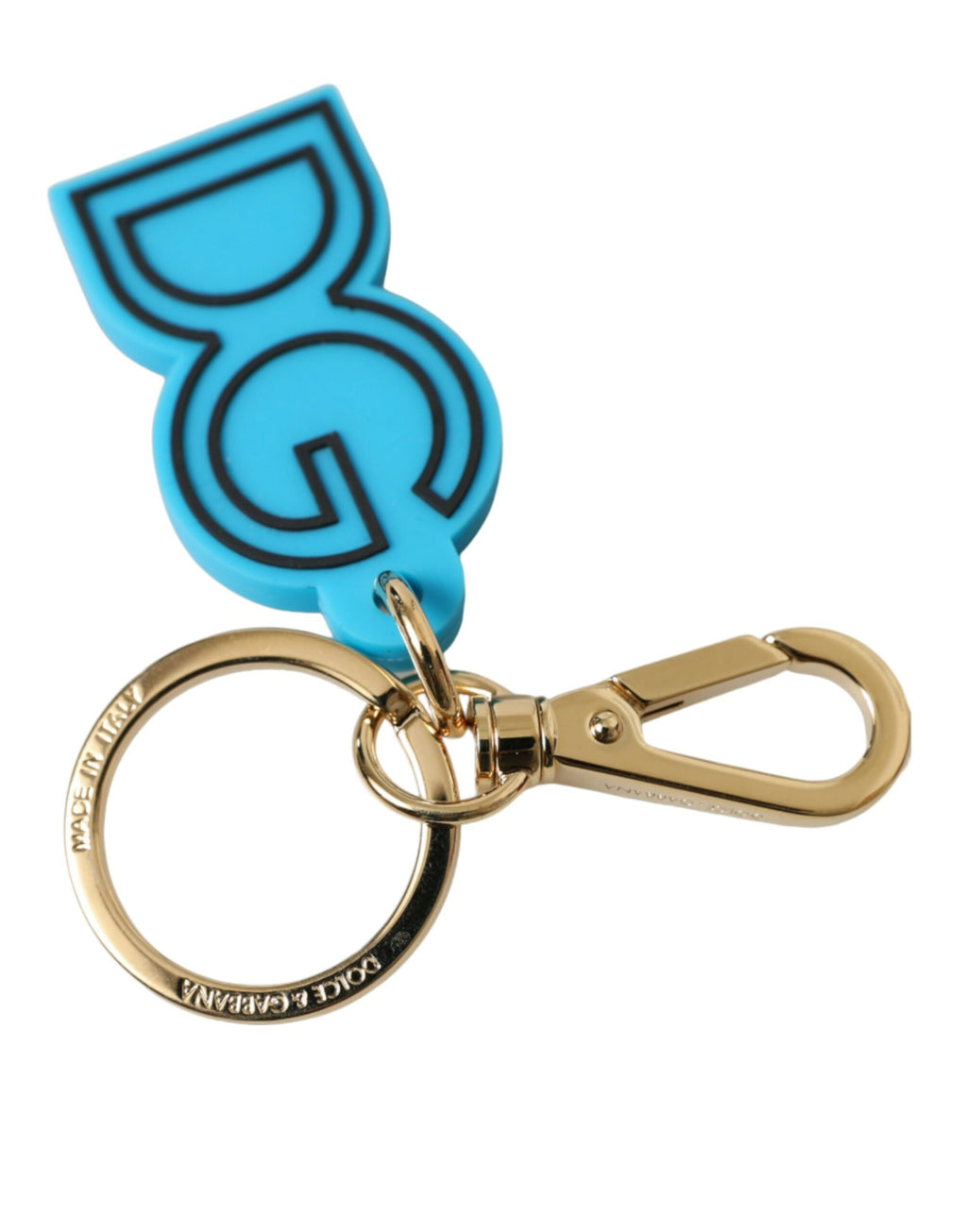Porte-clés Dolce & Gabbana en caoutchouc bleu et métal doré avec logo DG