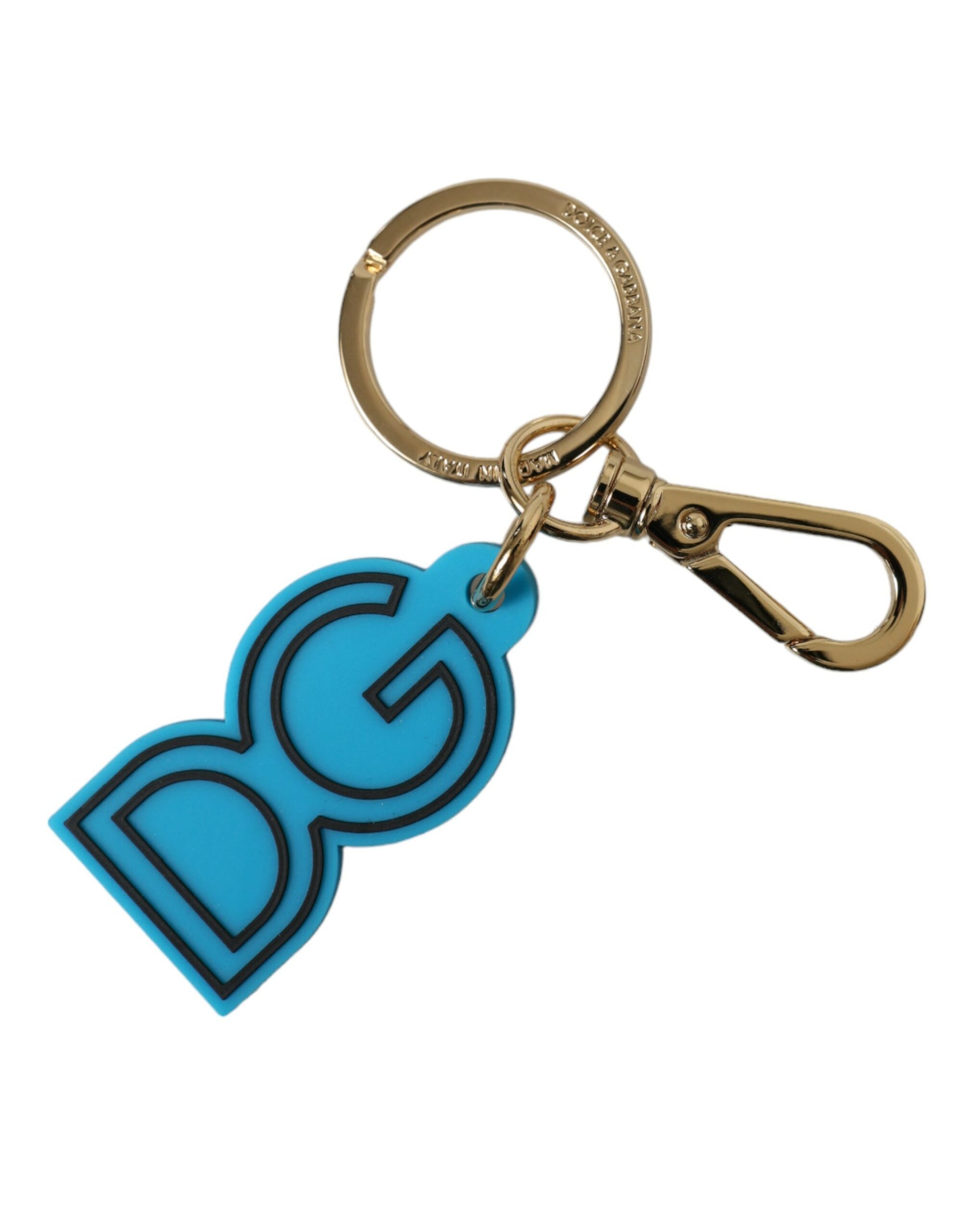 Porte-clés Dolce & Gabbana en caoutchouc bleu et métal doré avec logo DG