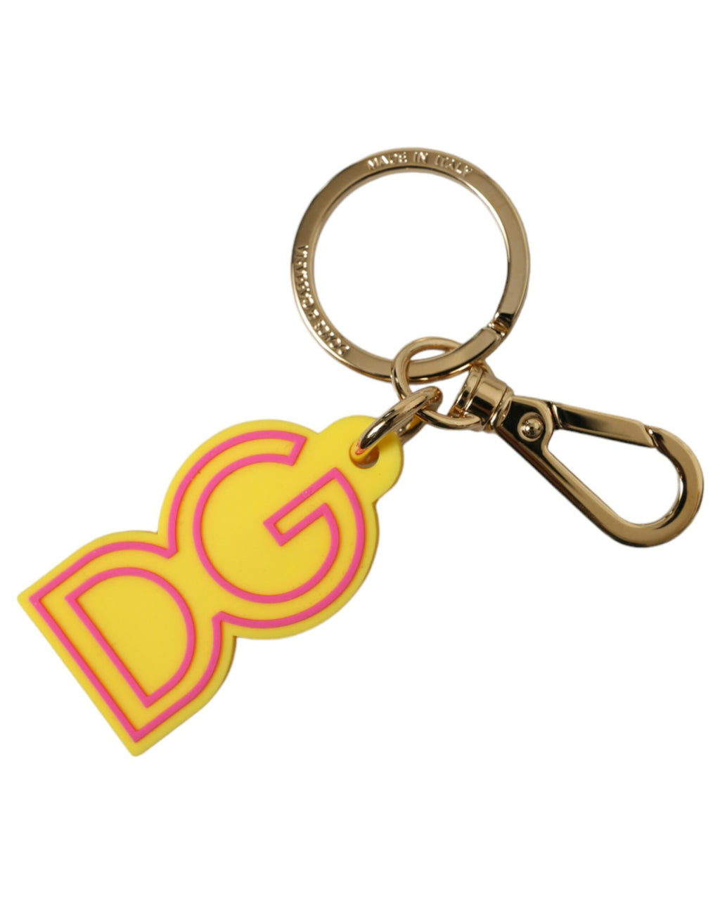 Porte-clés Dolce & Gabbana en caoutchouc jaune avec logo DG en métal doré