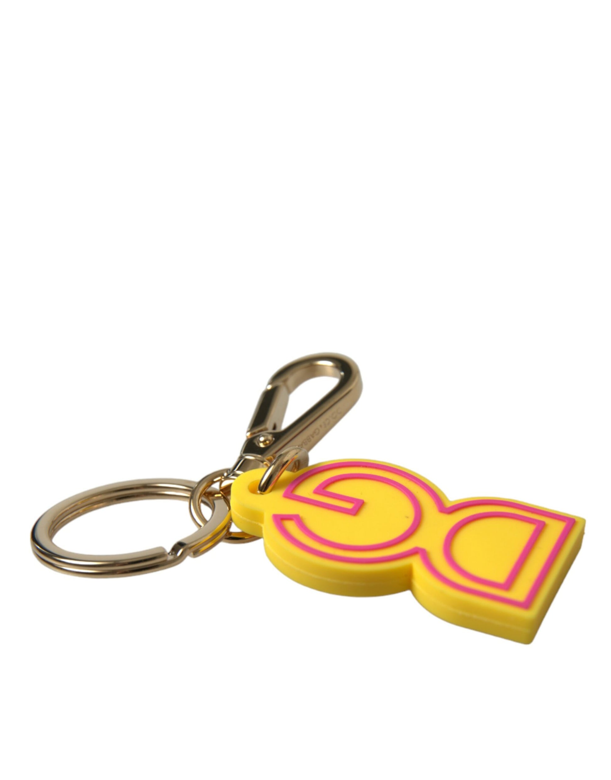 Porte-clés Dolce & Gabbana en caoutchouc jaune avec logo DG en métal doré