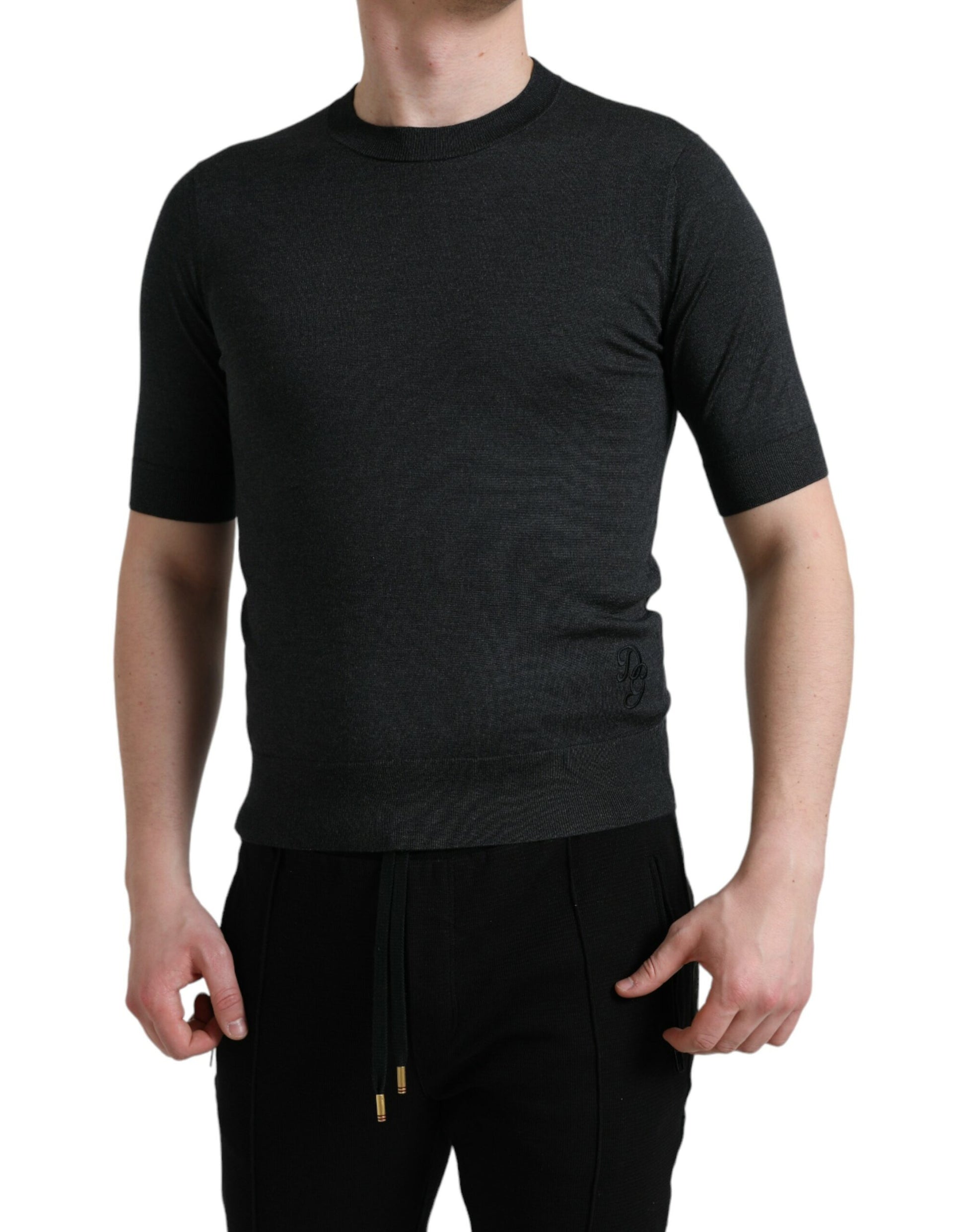 T-shirt Dolce & Gabbana gris foncé à col rond et manches courtes