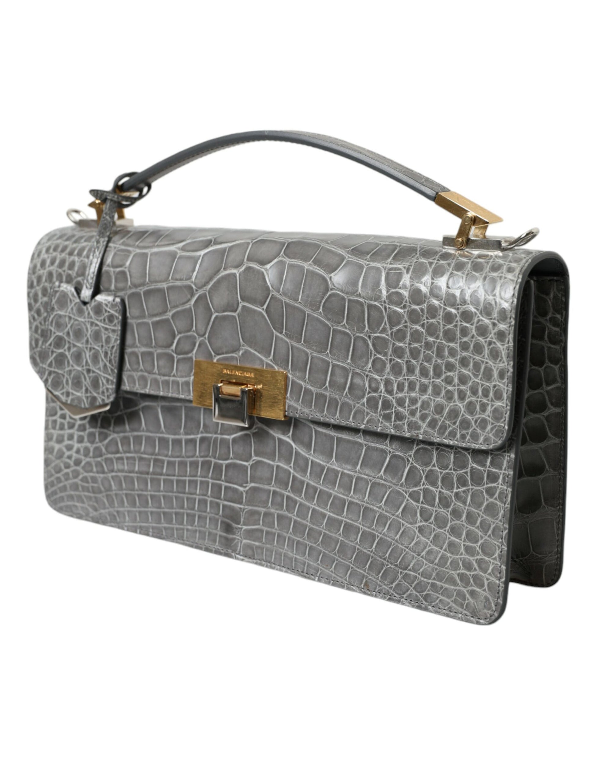 Balenciaga Gray Exotic Leather Medium Shoulder Hand Purse Bag