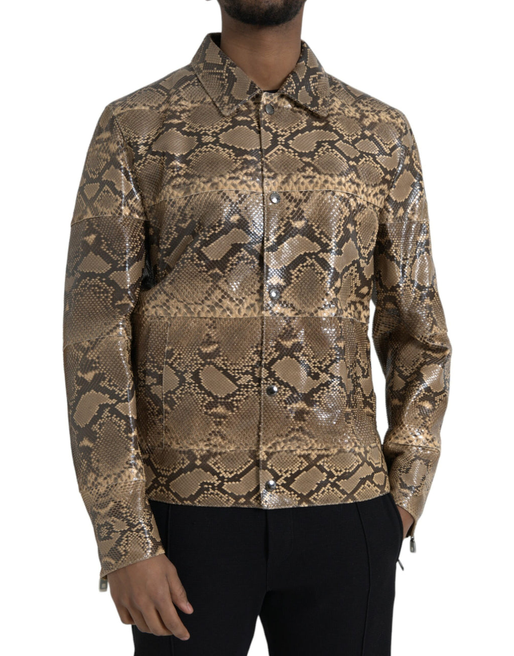 Blouson de motard Dolce & Gabbana en cuir exotique beige