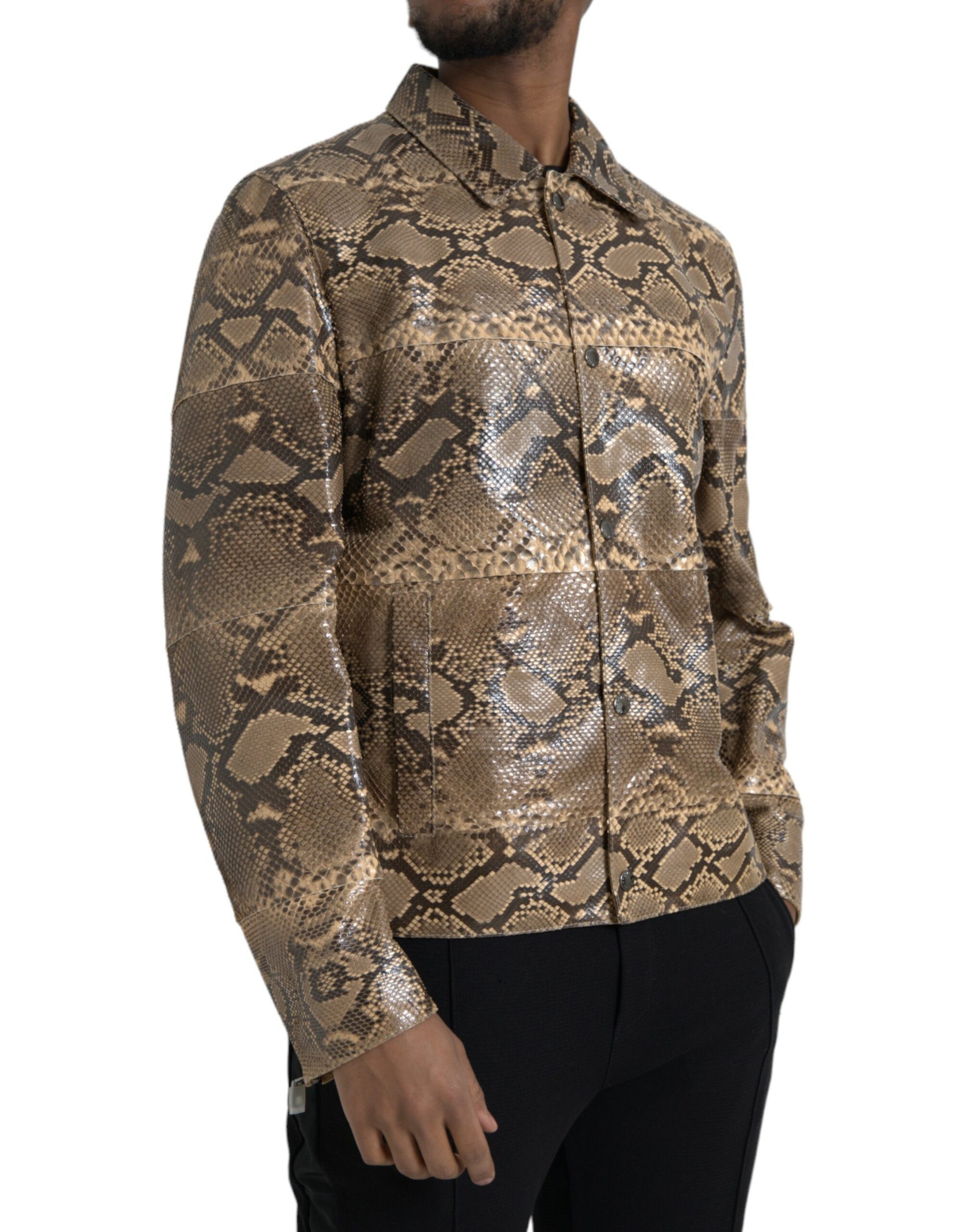 Blouson de motard Dolce & Gabbana en cuir exotique beige