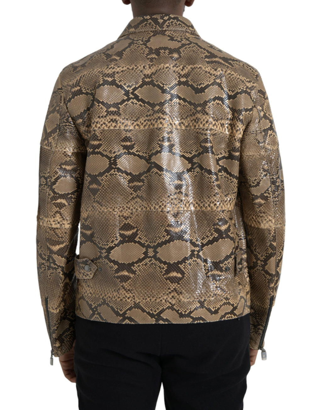 Blouson de motard Dolce & Gabbana en cuir exotique beige