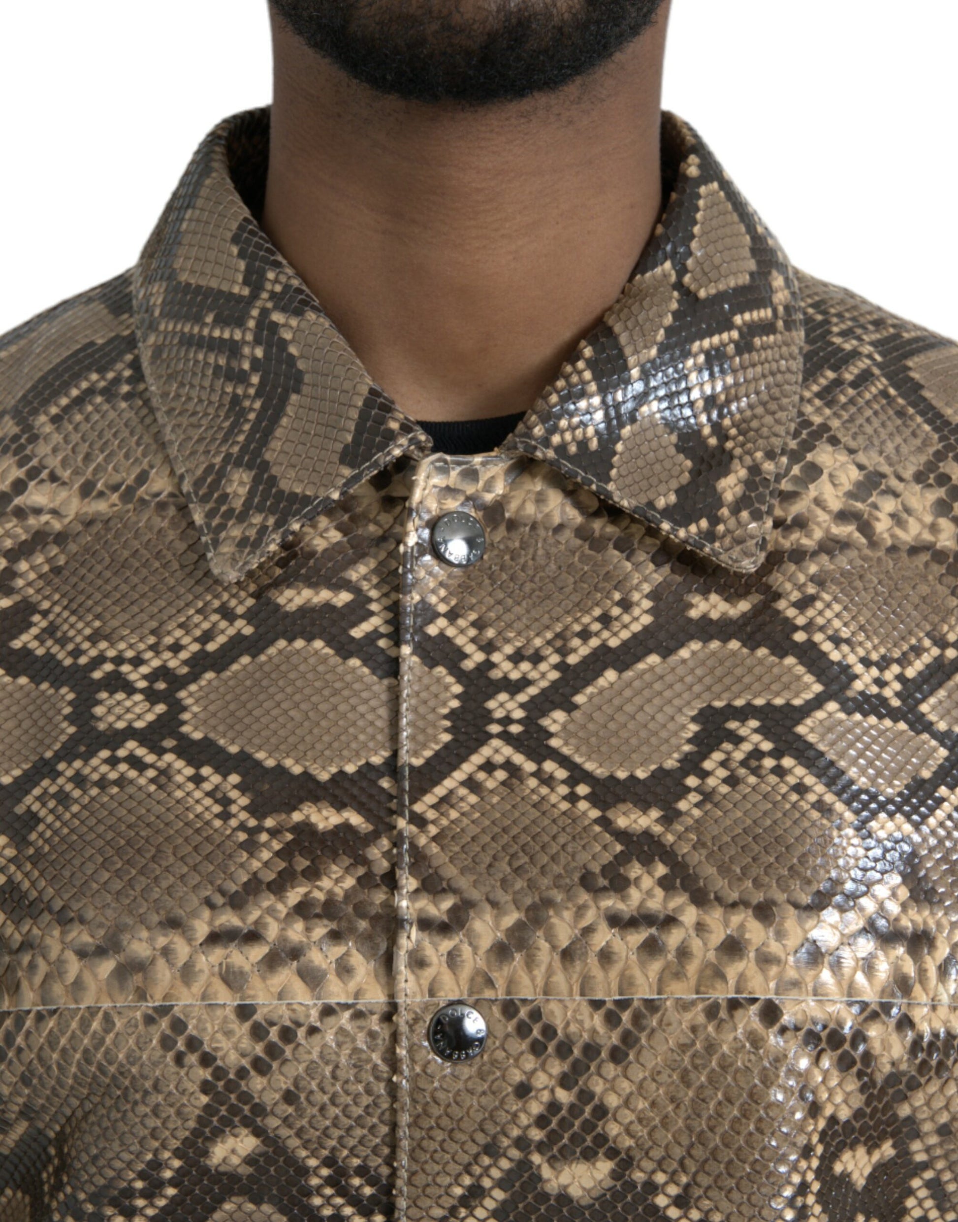 Blouson de motard Dolce & Gabbana en cuir exotique beige