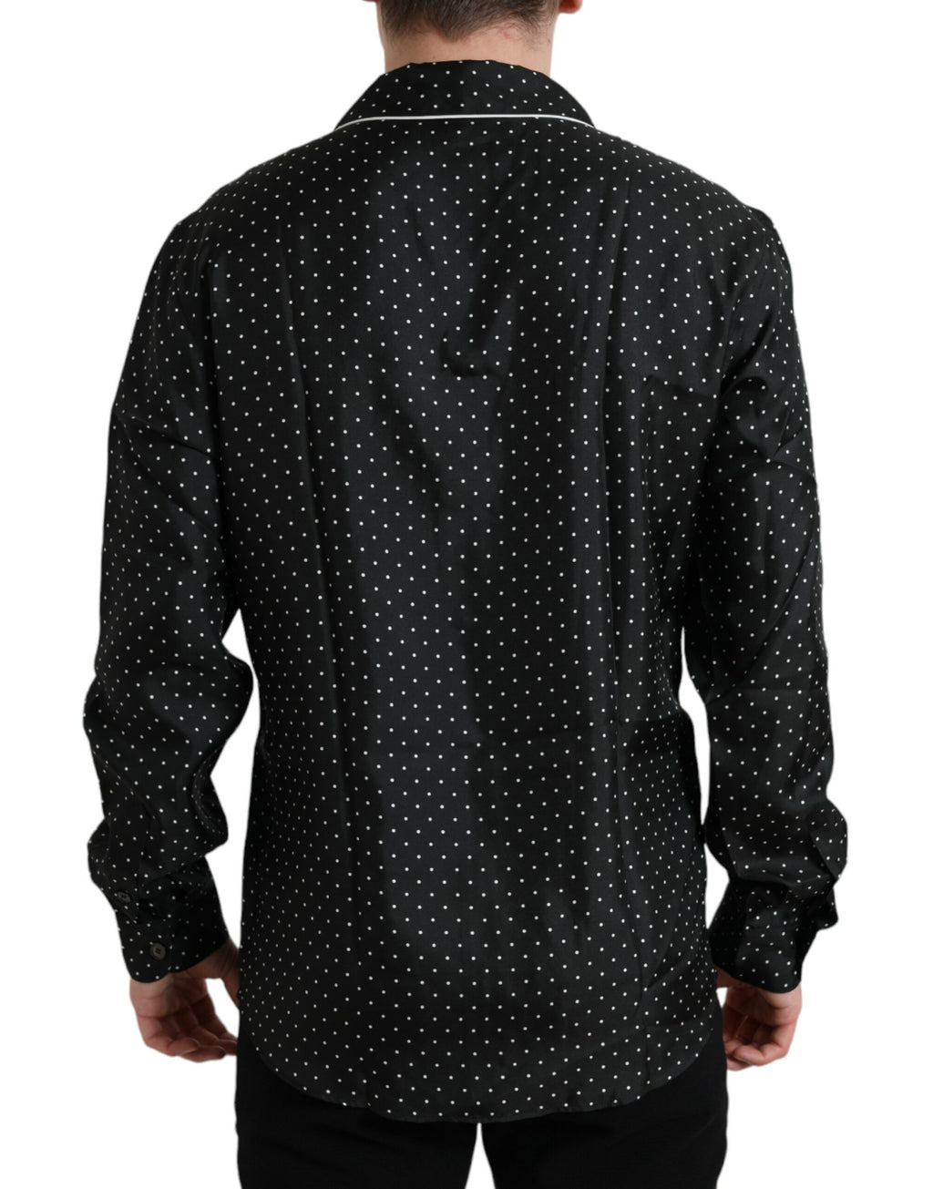 Chemise à manches longues en soie noire à pois Dolce & Gabbana