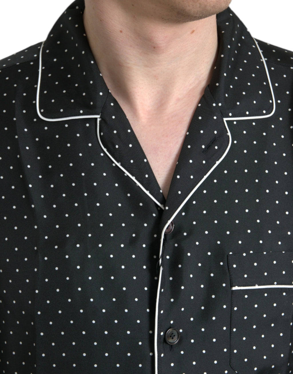 Chemise à manches longues en soie noire à pois Dolce & Gabbana