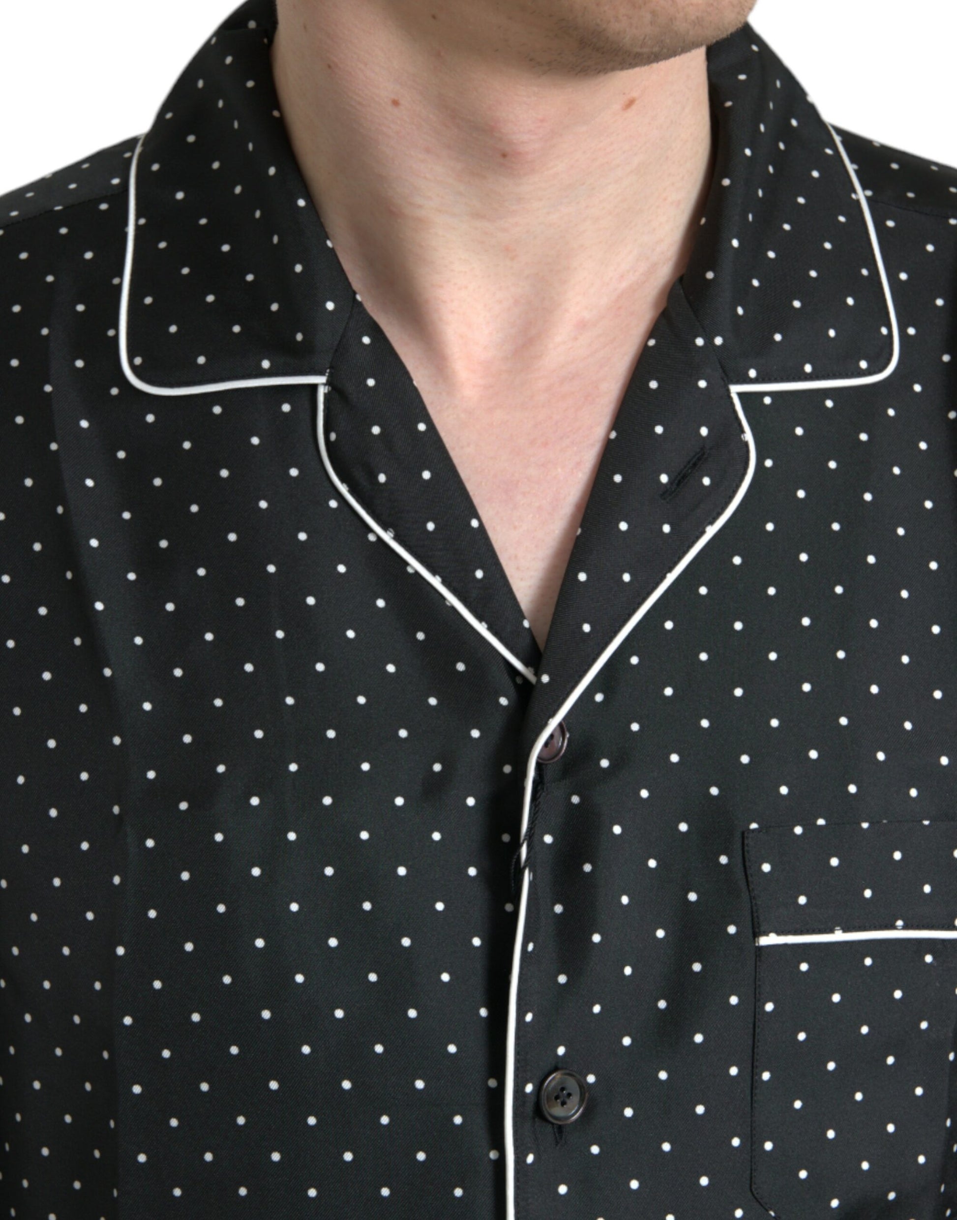 Chemise à manches longues en soie noire à pois Dolce & Gabbana